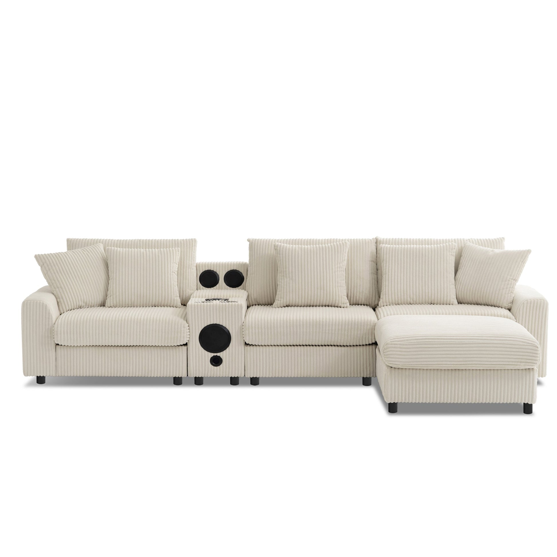 Roomfitters 112 Inch L-Shaped Modular Sectional Sofa with Bluetooth Speaker, Console and Cup Holders for Home, Cream Roomfitters