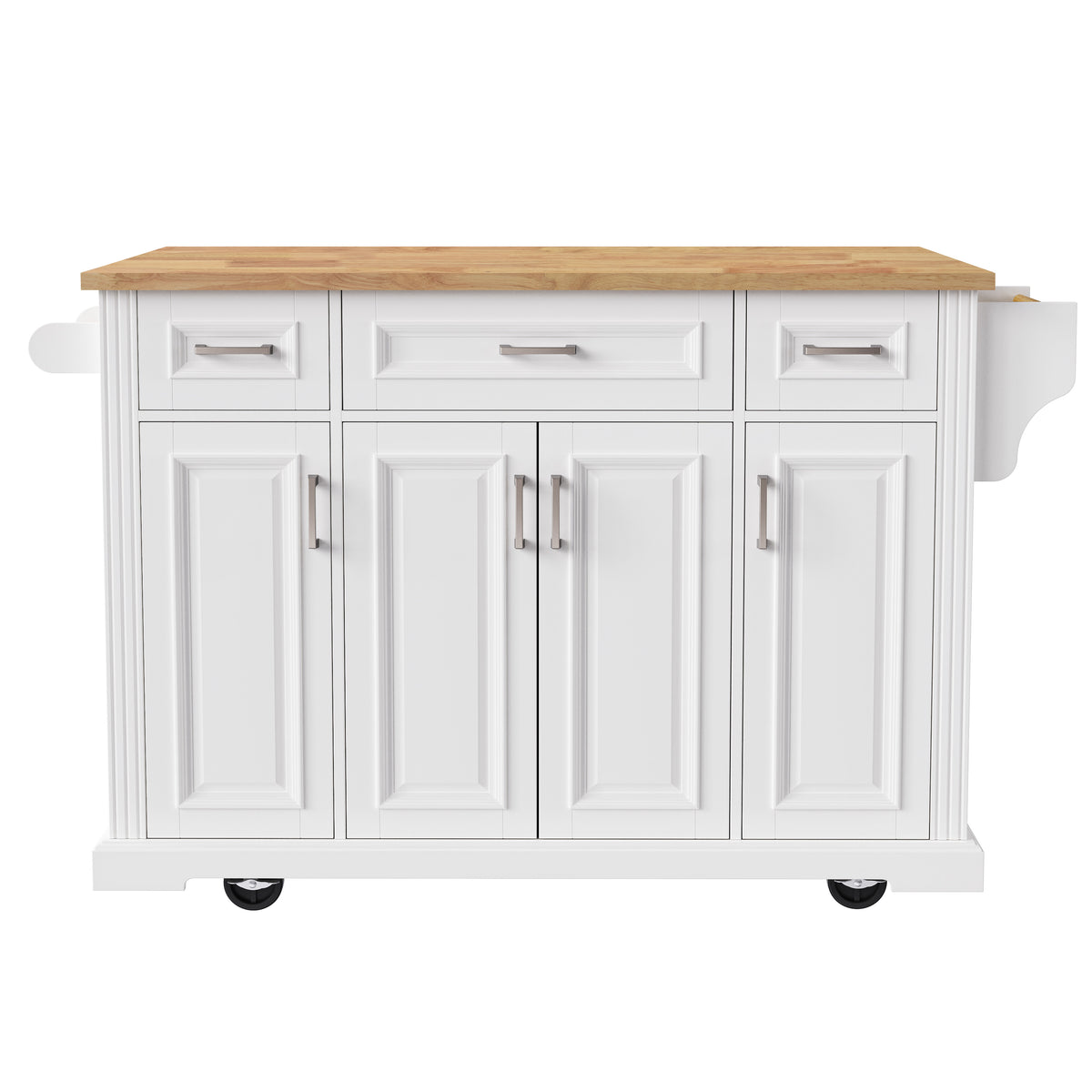 variant-group:rf-n707s195395w|Roomfitters 54" Kitchen Island with Wood Top, Rolling Storage Cabinet with 3 Drawers and 3 Doors, Spice Rack, White