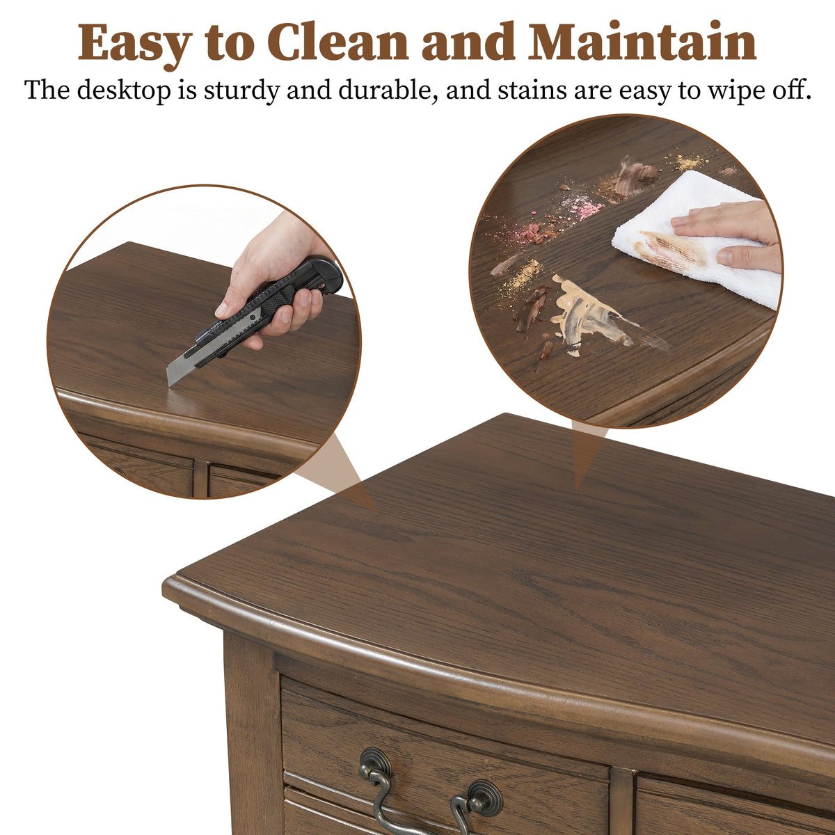 Roomfitters 46-Inch Vintage Makeup Vanity Table with Curved Flower Frame Mirror and Upholstered Leather Stool Espresso Roomfitters