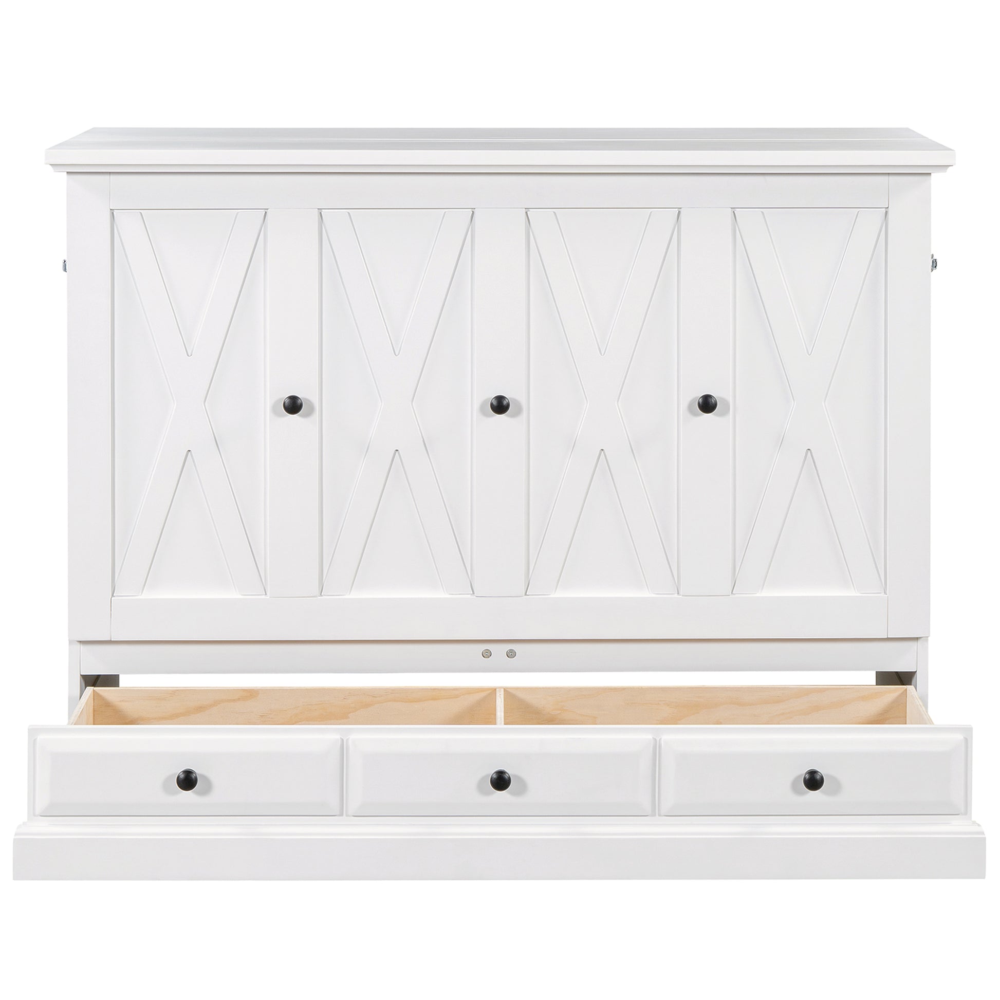 variant-group:rf-n701bs701p170501k|Roomfitters Full Size Murphy Bed Cabinet with Charging Station and Storage Drawer, Freestanding Fold Out Guest Bed, White