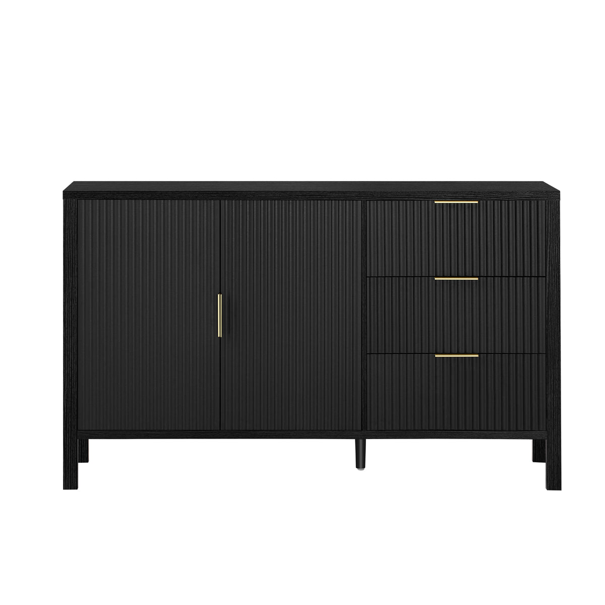 variant-group:rf-n711p345172b|Roomfitters Sideboard Buffet Cabinet with 3 Drawers, 2 Door Mid-century Fluted Accent Storage for Kitchen & Dining, Black