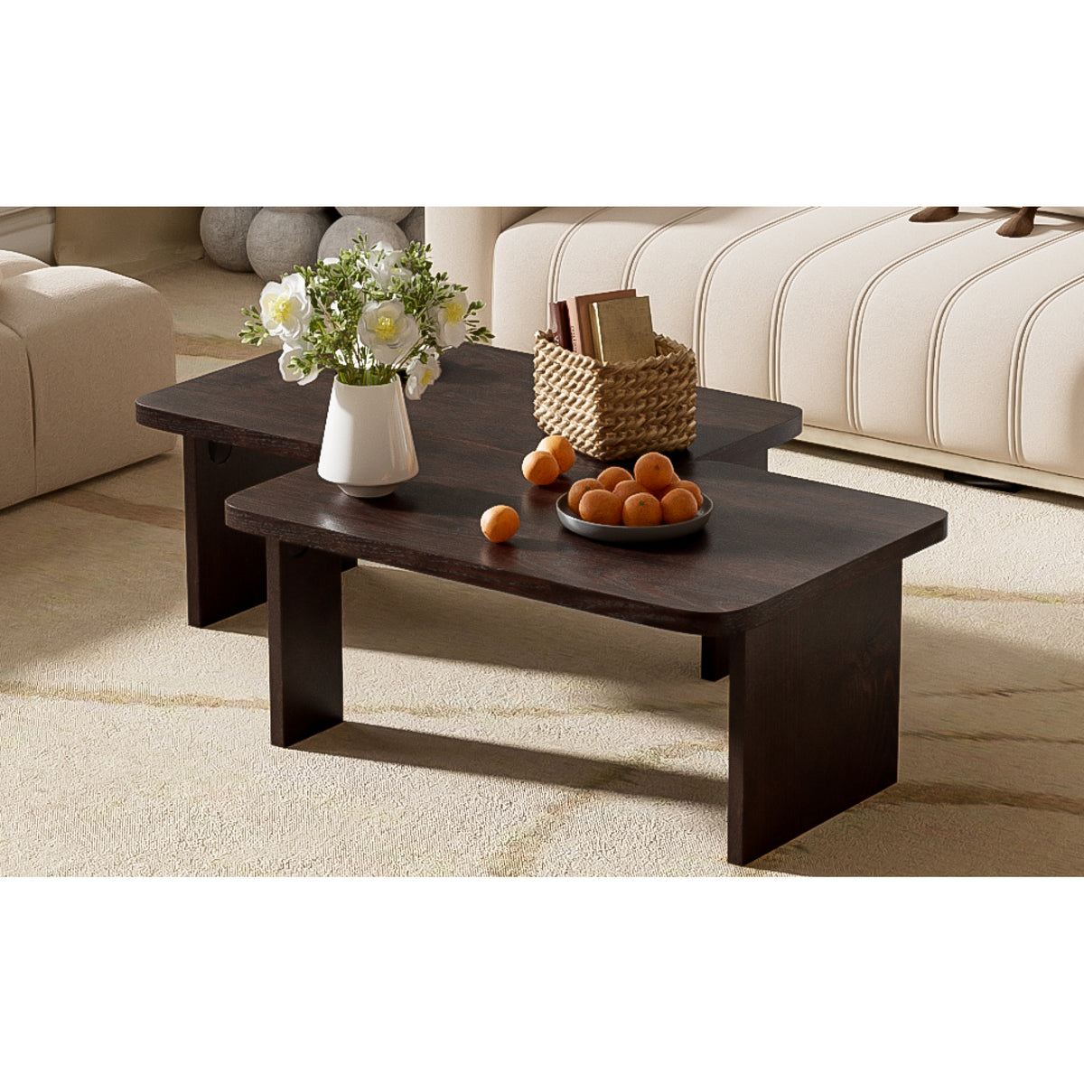 variant-group:rf-n724p232174p|Roomfitters Minimalist Coffee Table Set, Rectangular Center Table with Two-Tone Design, Espresso
