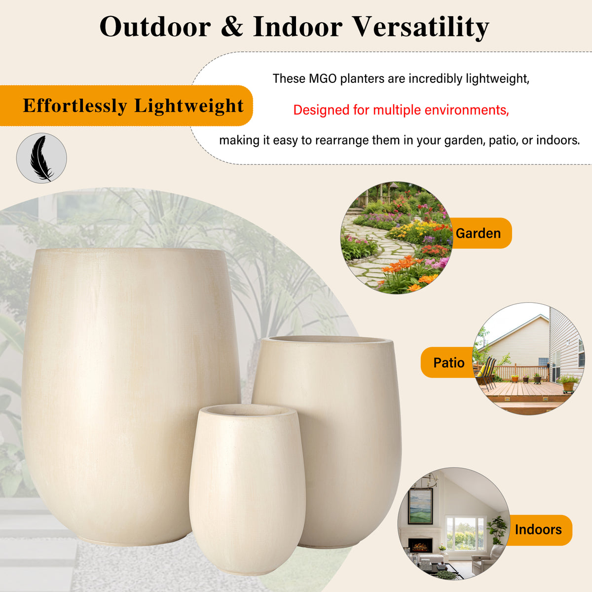 variant-group:rf-n711p406658a|Roomfitters Lightweight Round MGO Planter Set, 3-Piece Graduated Outdoor Flower Pots, Beige Weather-Resistant Urns