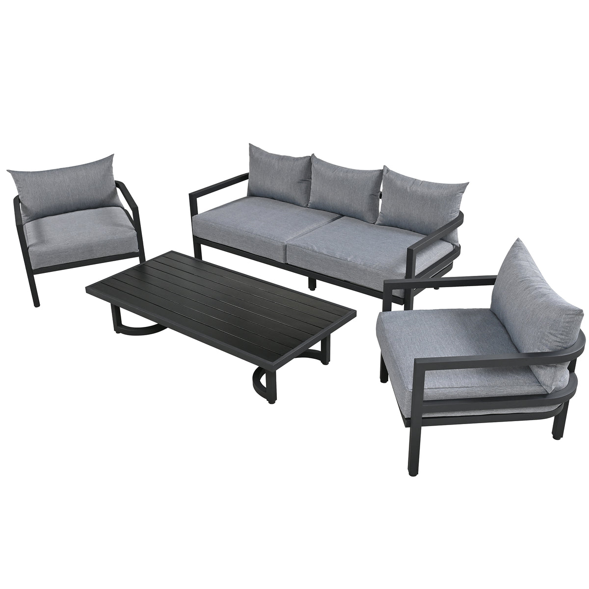 variant-group:rf-n711wy000470aae|Roomfitters 4-Piece Outdoor Steel Sofa Set with Coffee Table, 3-Seater Couch and 2 Armchairs for Patio Garden, Gray