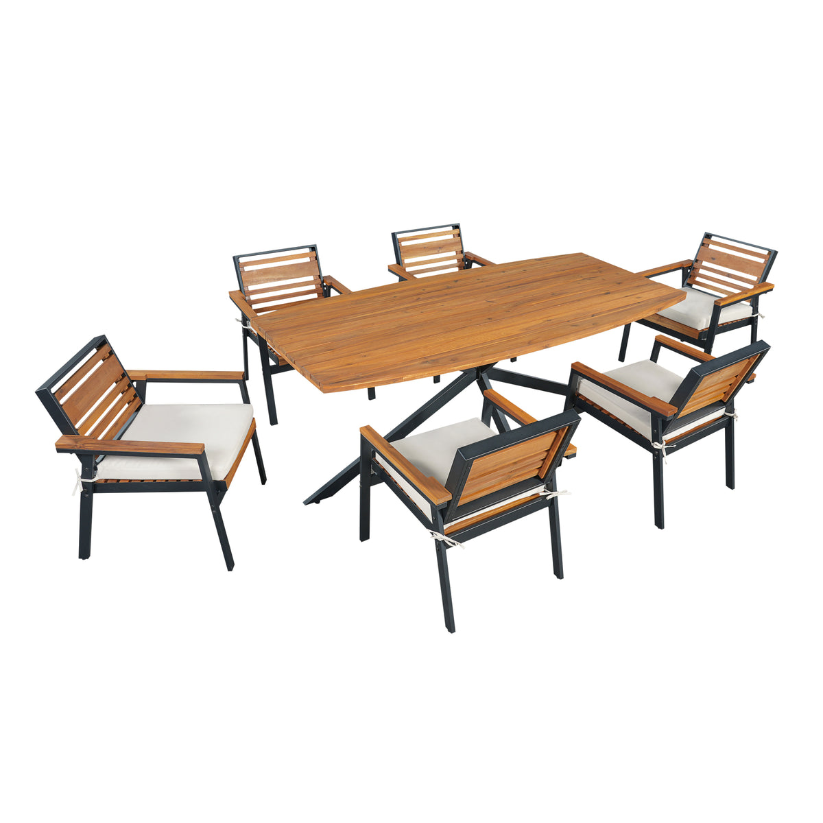 variant-group:rf-n704g201259a|Roomfitters Modern 7-Piece Patio Dining Set with Powder-Coated Iron Frame and Detachable Beige Cushions