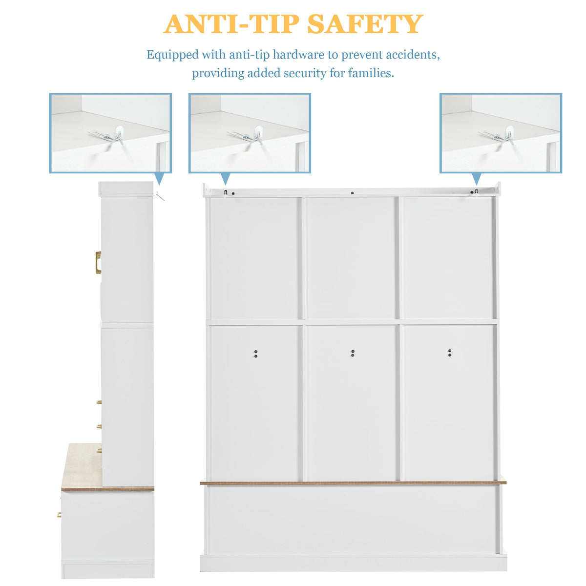 Roomfitters 5-in-1 Modern Entryway Hall Tree, 6 Drawers, 3 Wardrobe Cupboards, White Roomfitters