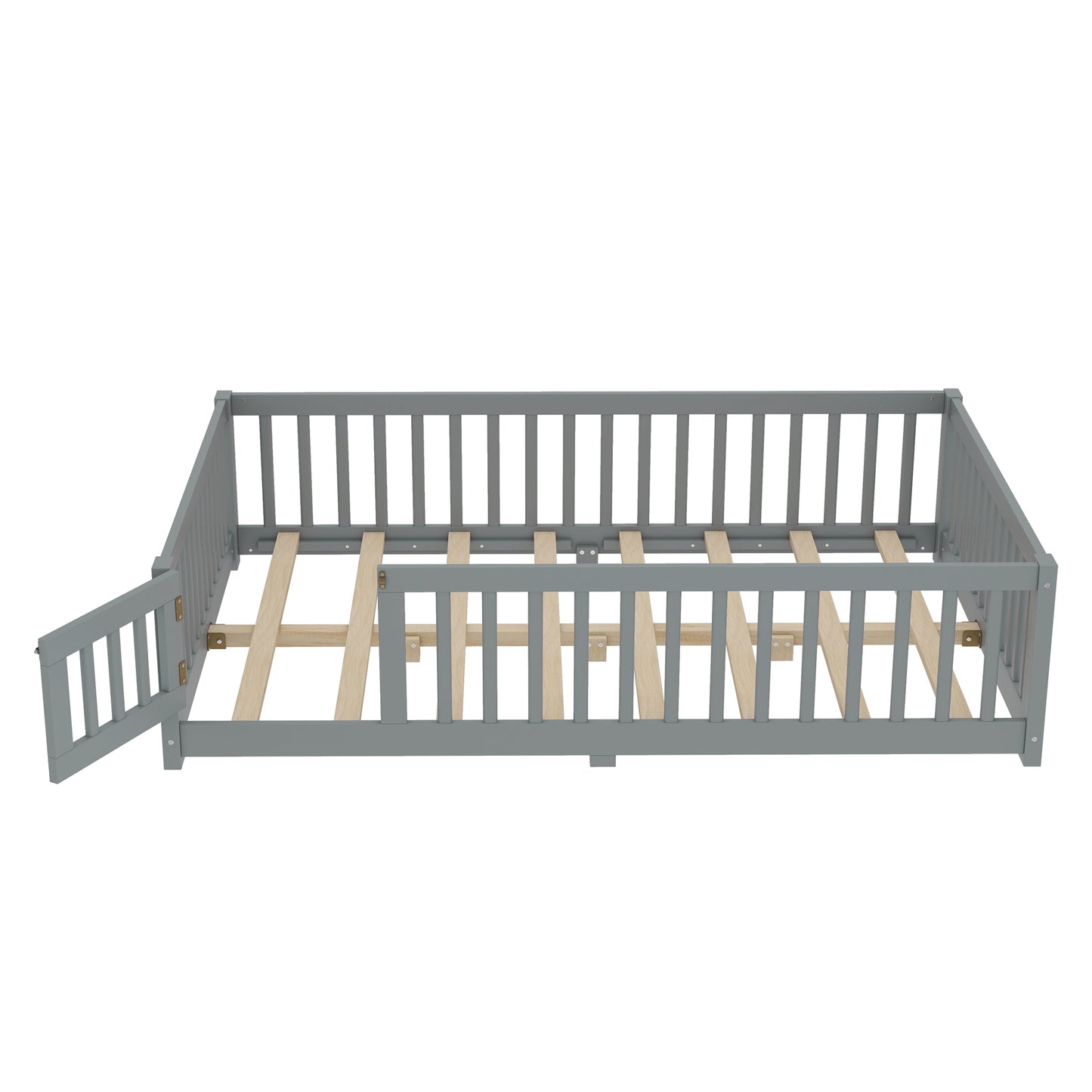 variant-group:rf-w1580p338951|Roomfitters Wooden Full Floor Bed Frame with Door & Safety Guardrails, Low Platform Design for Bedroom or Playroom, Gray