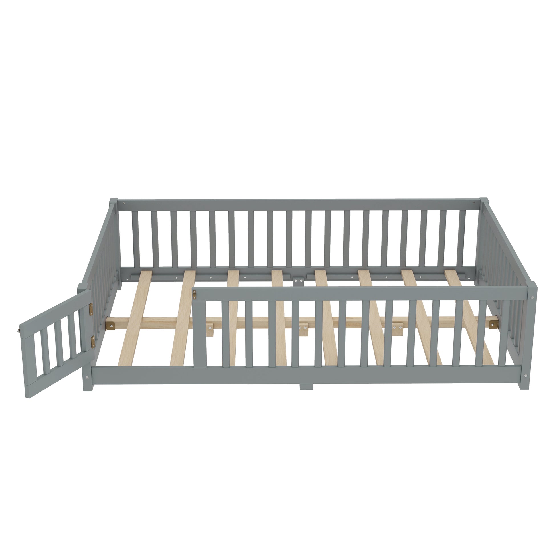 variant-group:rf-w1580p338951|Roomfitters Wooden Full Floor Bed Frame with Door & Safety Guardrails, Low Platform Design for Bedroom or Playroom, Gray