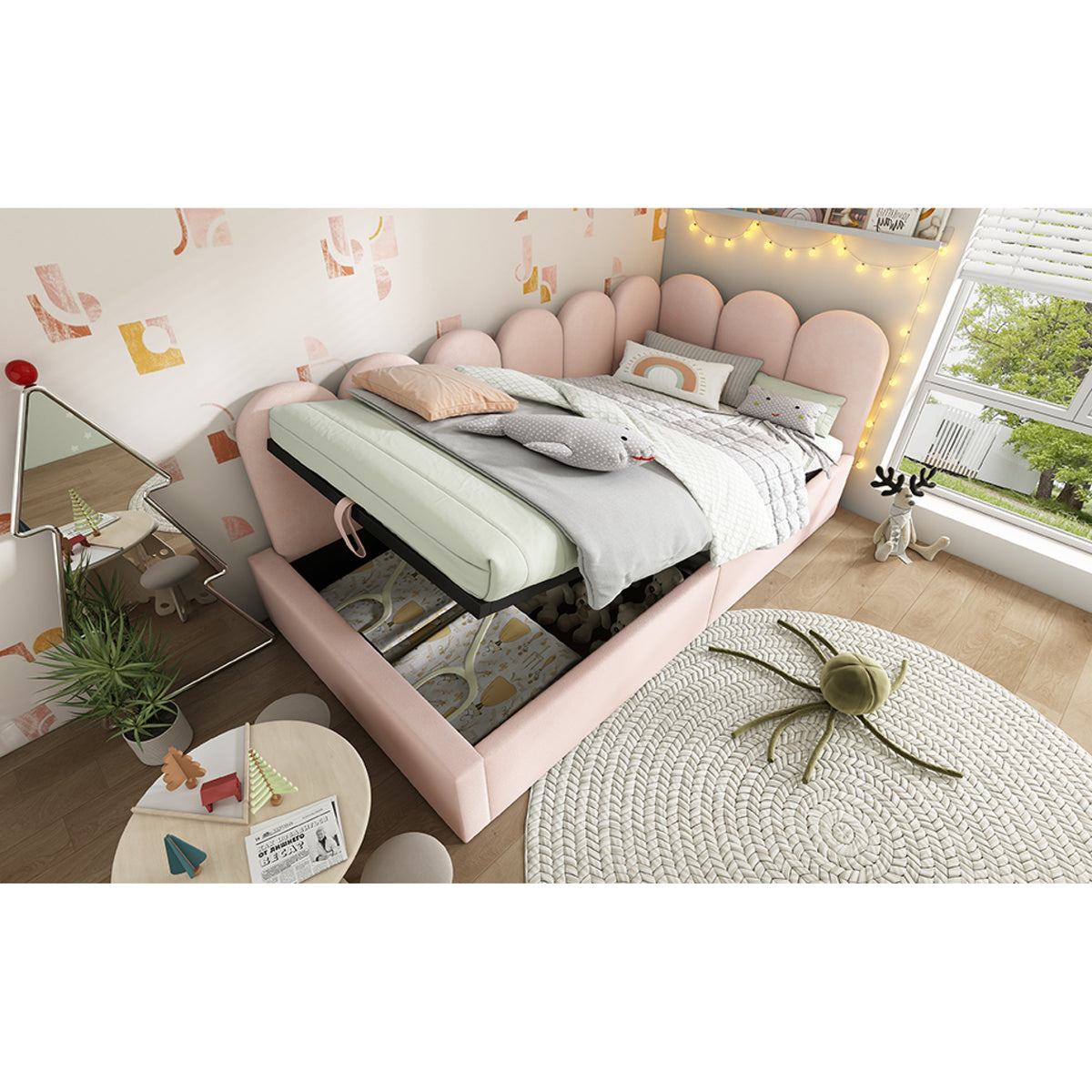 variant-group:rf-n736p333613p|Roomfitters Upholstered Twin Size Ottoman Daybed with Storage, Sofa Bed with Metal Slat Frame, Velvet Pink