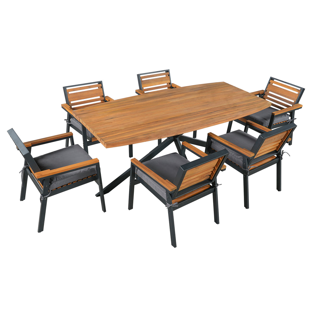 variant-group:rf-n704g201259e|Roomfitters Modern 7-Piece Patio Dining Set with Powder-Coated Iron Frame and Detachable Gray Cushions