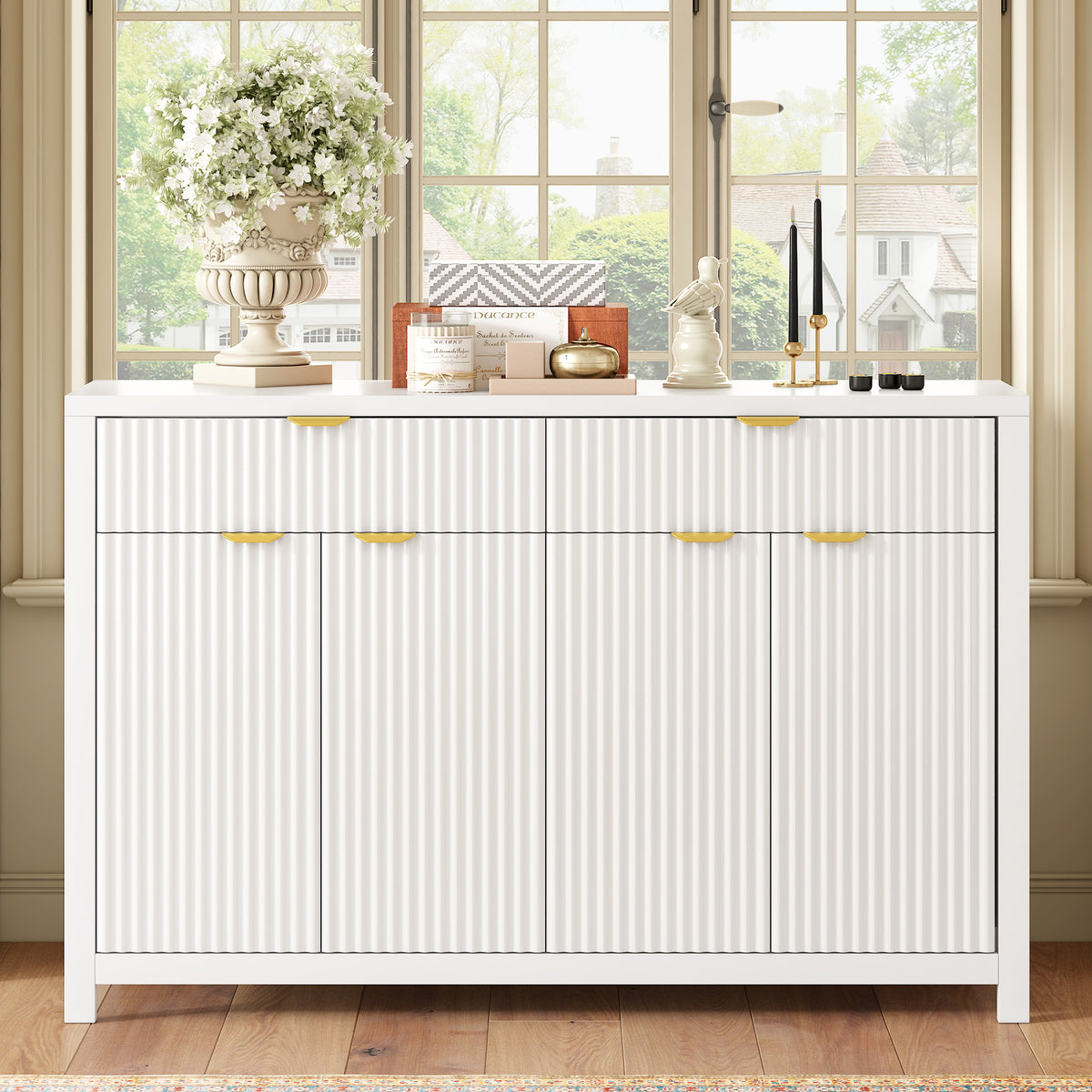 variant-group:rf-n711p269068k|Roomfitters Modern Sideboard Cabinet, Wave Pattern Storage Buffet with Adjustable Shelves, Accent Console, White