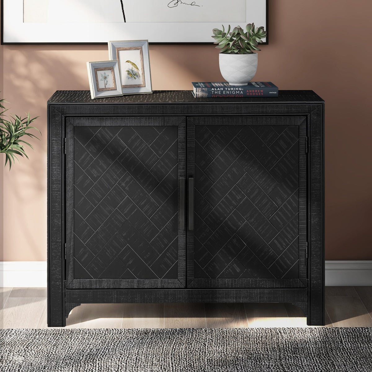 Roomfitters 40" Modern Storage Cabinet with Unique Door Design, Adjustable Shelves, Sideboard for Living Room, Black Roomfitters