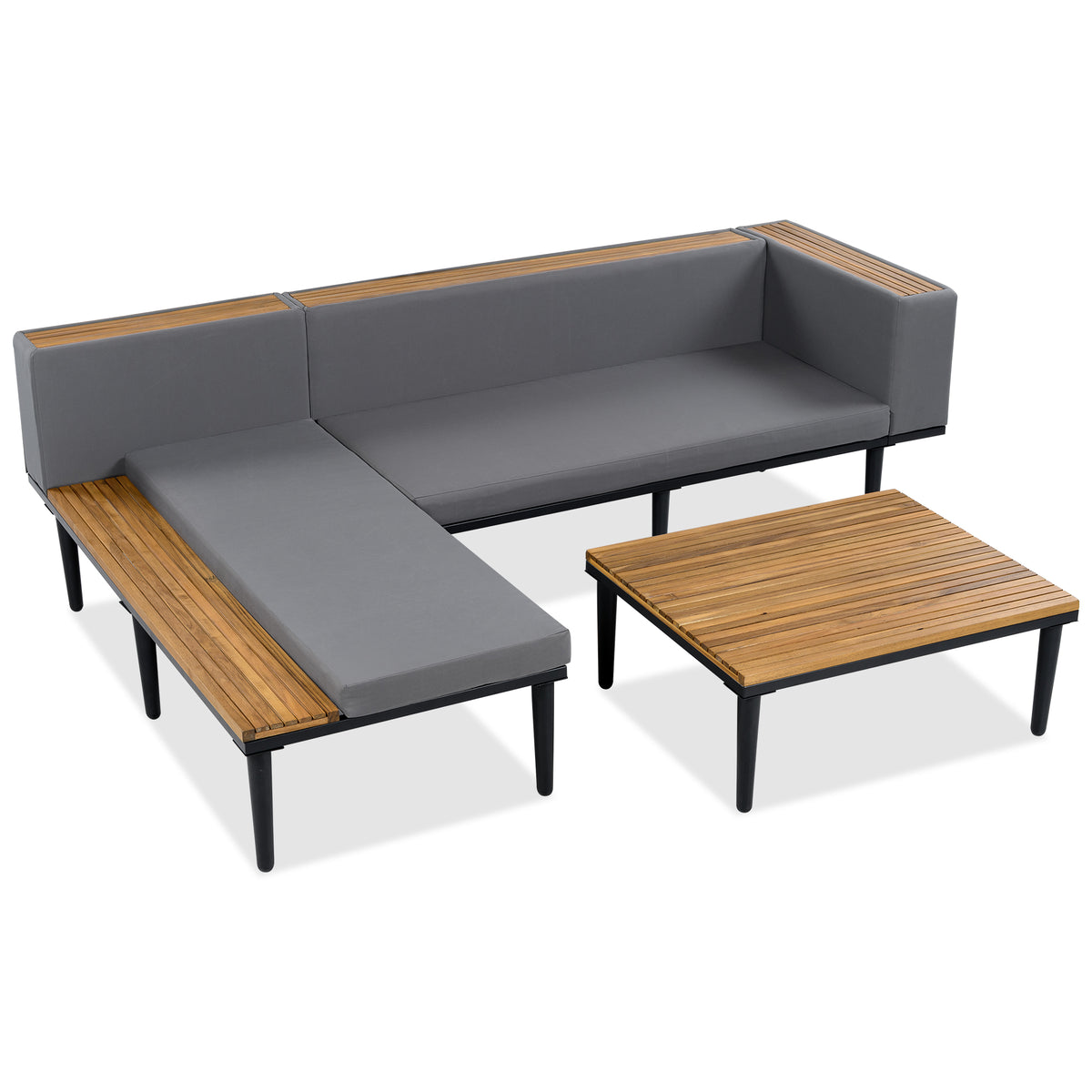 variant-group:rf-n704f201251e|Roomfitters L-Shaped Outdoor Sectional Sofa Set with Built-in Wood Side Tables and Coffee Table, Patio Conversation Set, Gray
