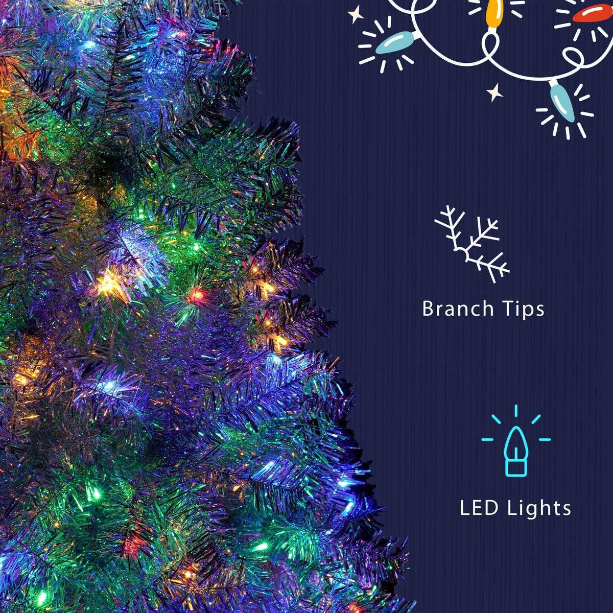 Roomfitters Pre-Lit Artificial Christmas Tree 4FT, Full Hinged Holiday Tree with Metal Stand, Warm Lights, 400 Tips, Silver Roomfitters