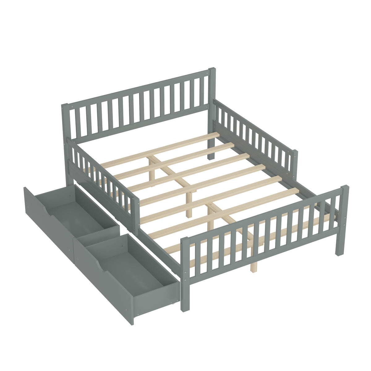 variant-group:rf-n733p172700e|Roomfitters Full Size Wood Platform Bed with Guardrails and Two Storage Cabinets, Grey