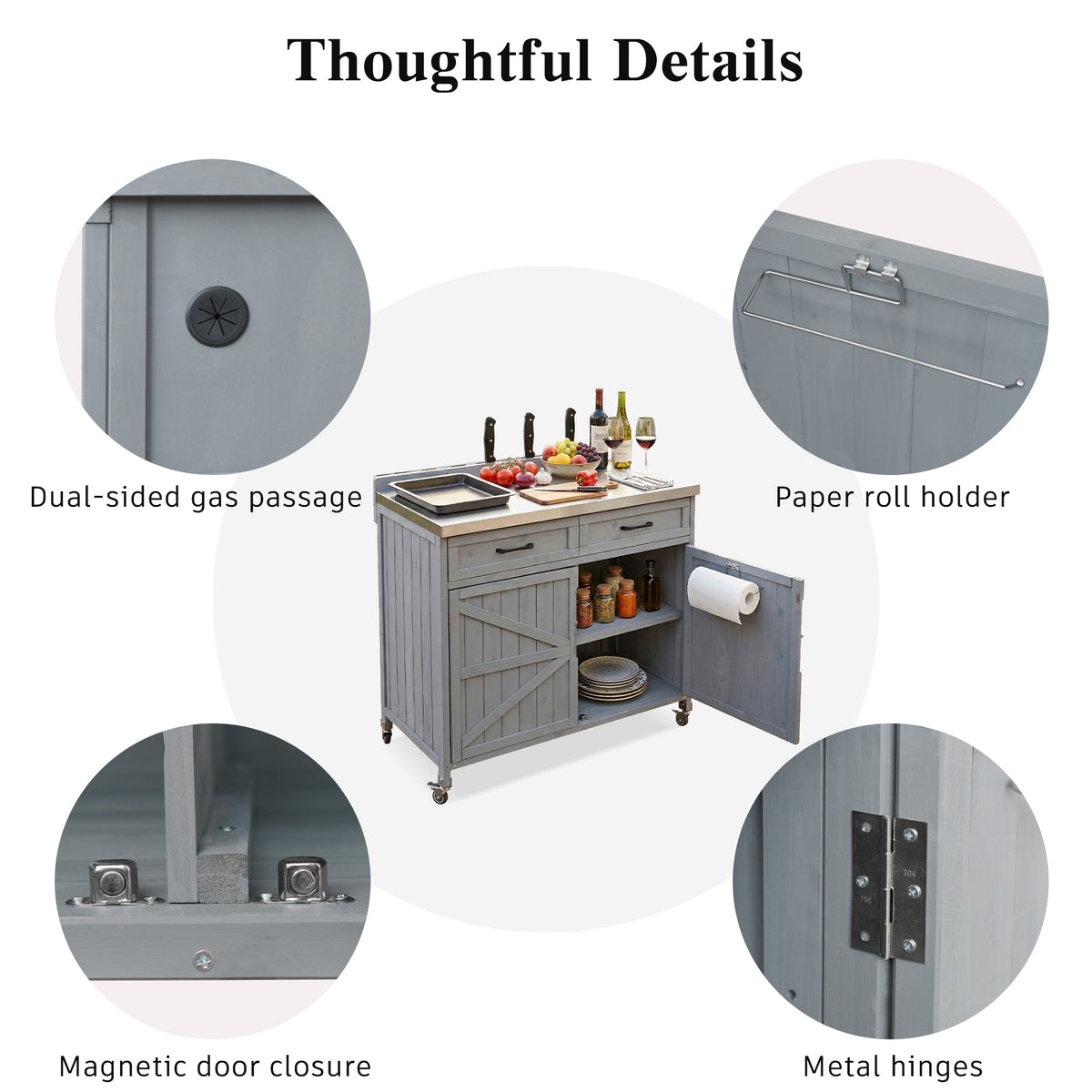 variant-group:rf-n707p370273g|Roomfitters 39.4" Grill Cart, Outdoor Kitchen Island with Stainless Steel Top, BBQ Prep Station with Storage Cabinet, Grey+Blue