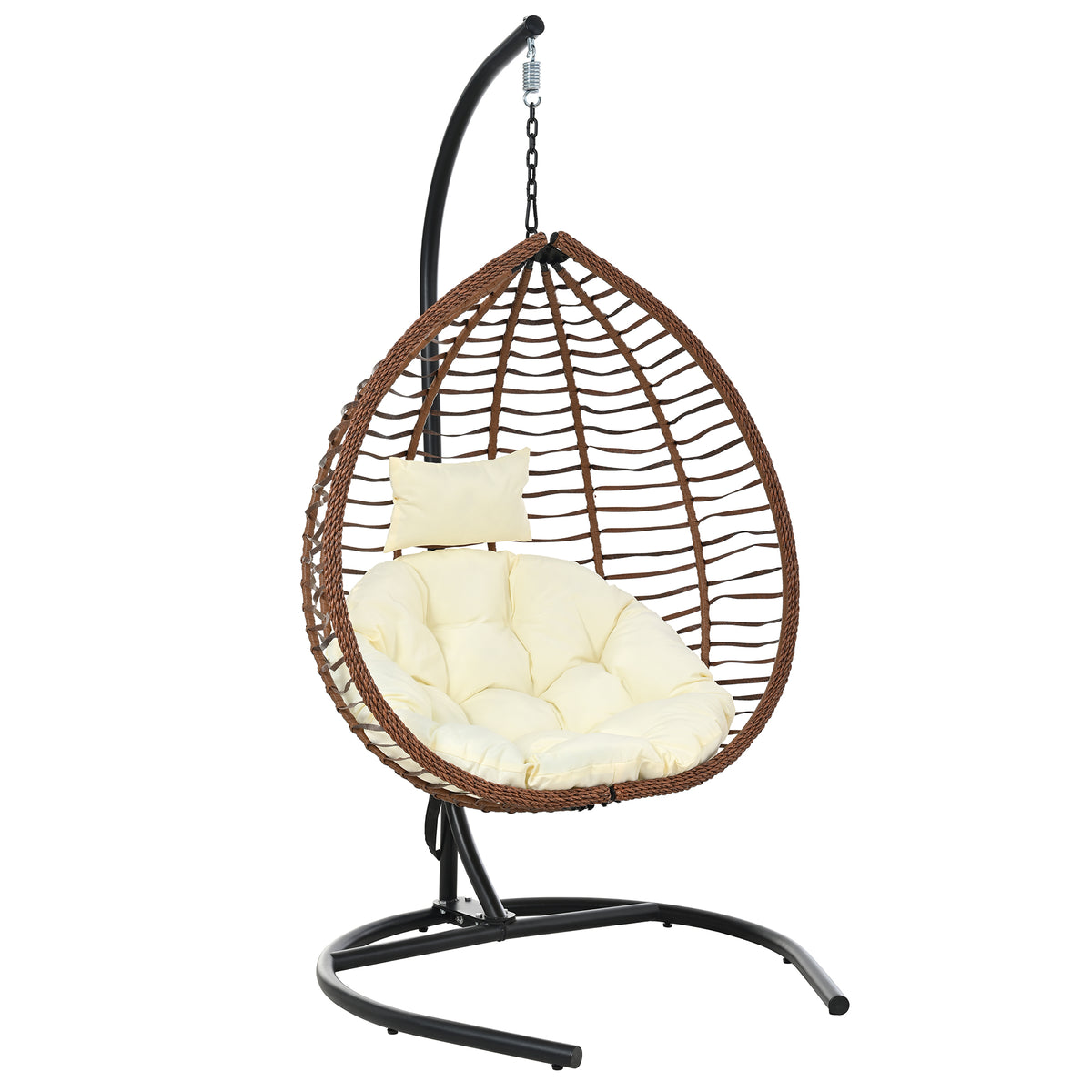variant-group:rf-n711p389502k|Roomfitters Indoor Outdoor Hanging Egg Hammock Chair with Stand, Wicker Rattan Swing for Patio and Bedroom, Brown+Beige