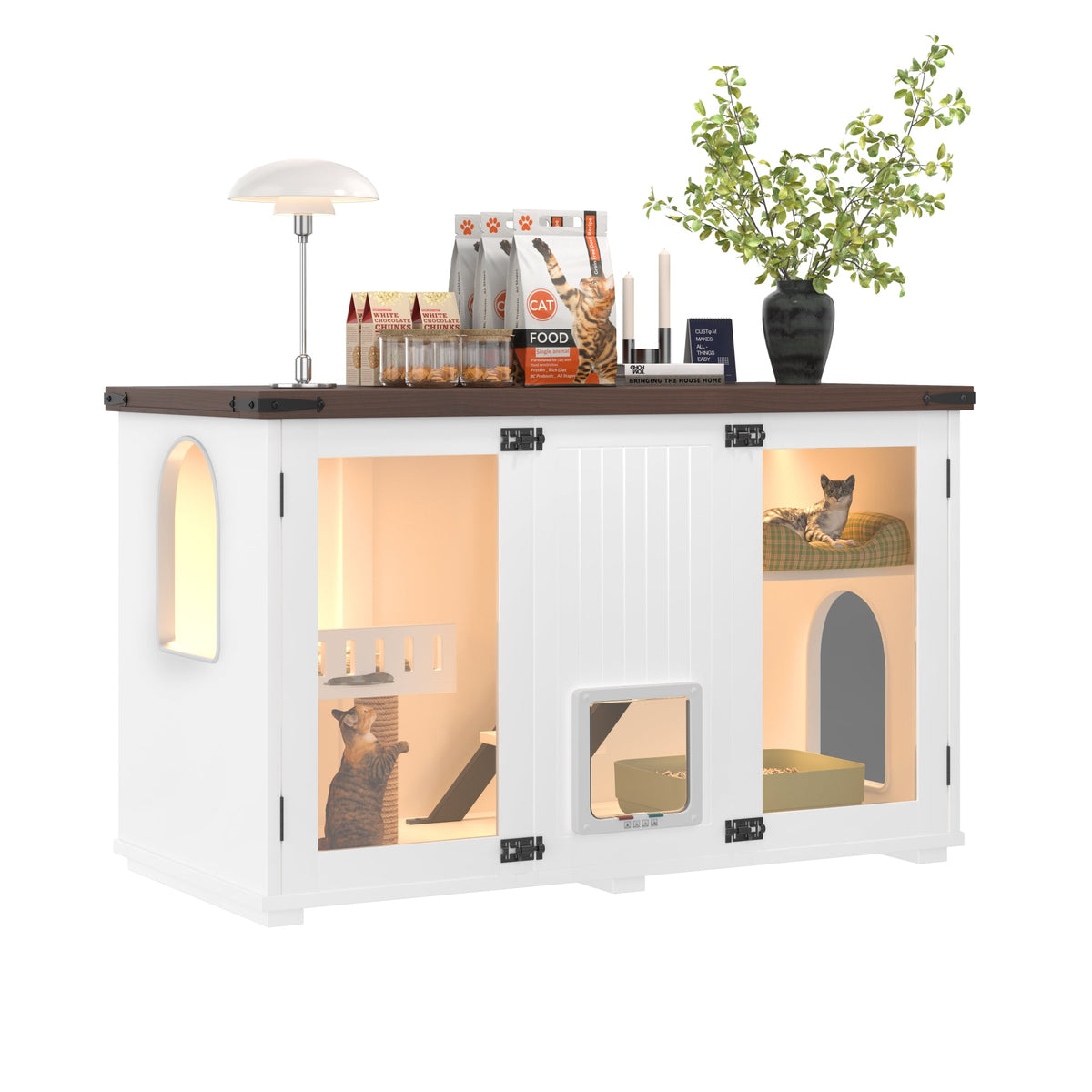 Roomfitters 47-Inch Enclosed Cat Litter Box Furniture Hideaway Cabinet Side Table with Four Mode Door White Roomfitters