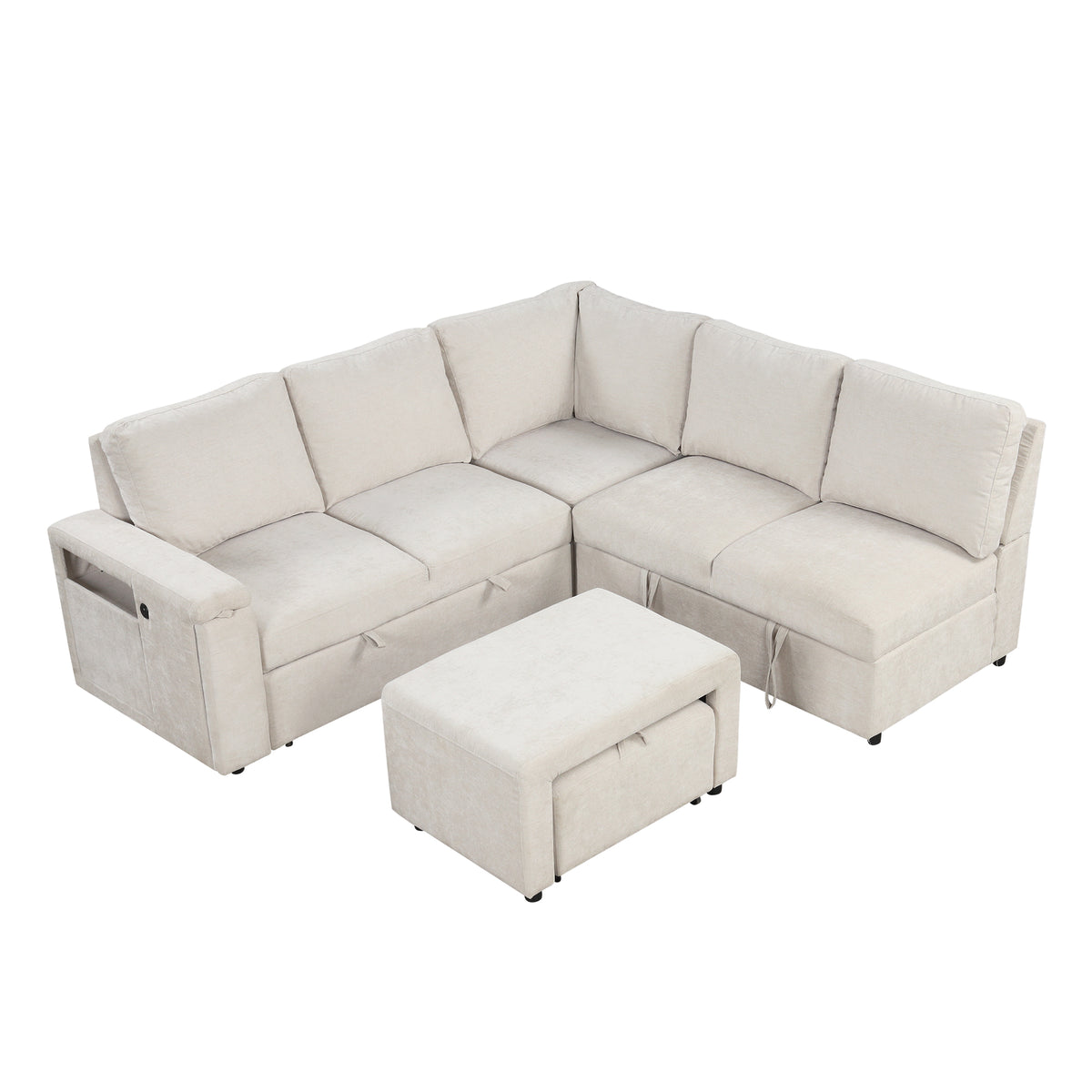 variant-group:rf-n711wy000390aaa|Roomfitters L-Shaped Padded Modular Sofa with Storage Space, USB Ports, and Cup Holders on the Armrests, Suitable for Living Rooms, Offices, and Apartments, Beige