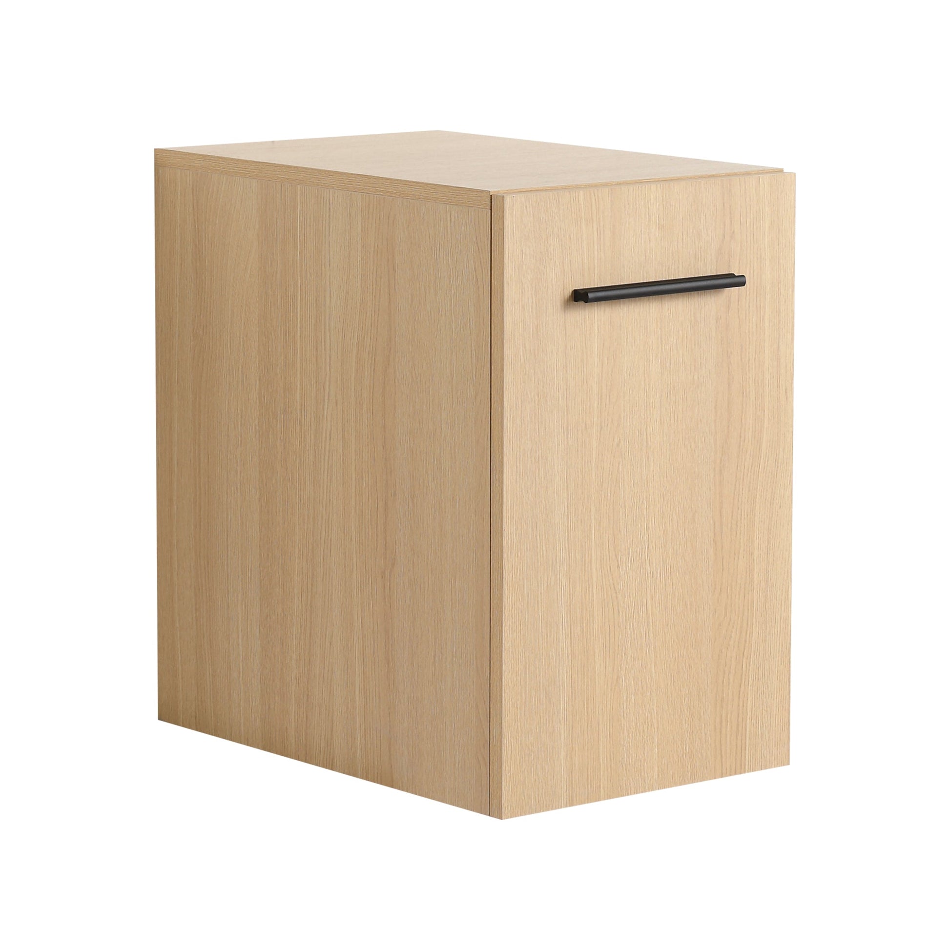 12" Floating Bathroom Vanity Single Door Base Cabinet, Light Oak Plywood Wall-Mounted Storage with Black/Aluminum Handles (Sink Not Included) Roomfitters