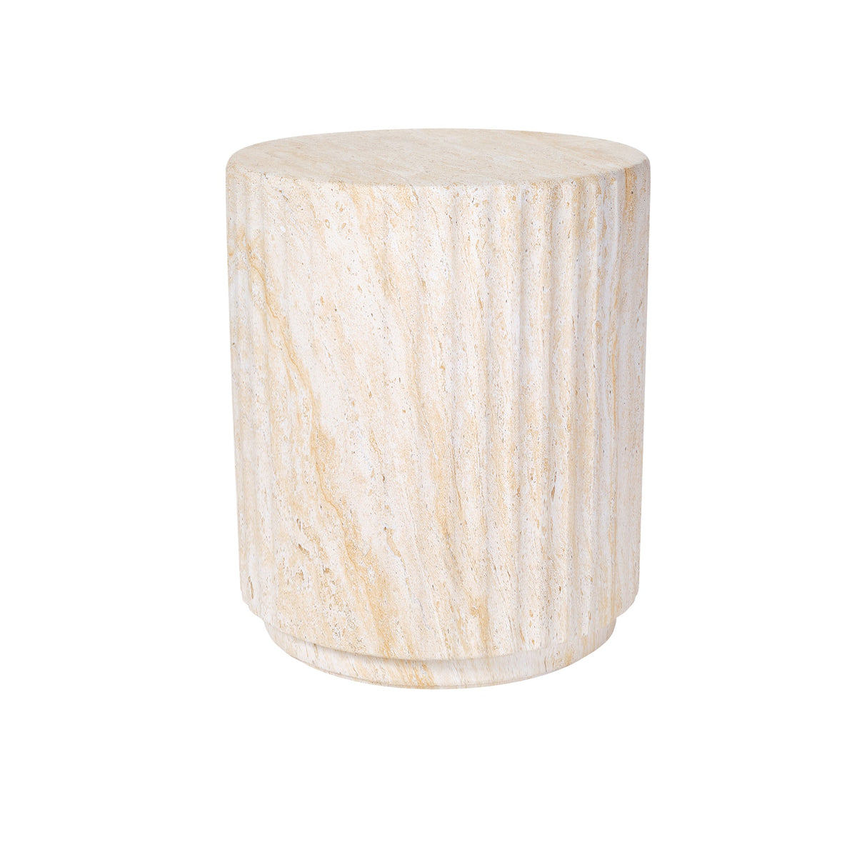 Roomfitters Modern Cylinder Wave Outdoor Side Table, Round Plant Stand, Beige MgO Patio End Table, Ripple Design Roomfitters