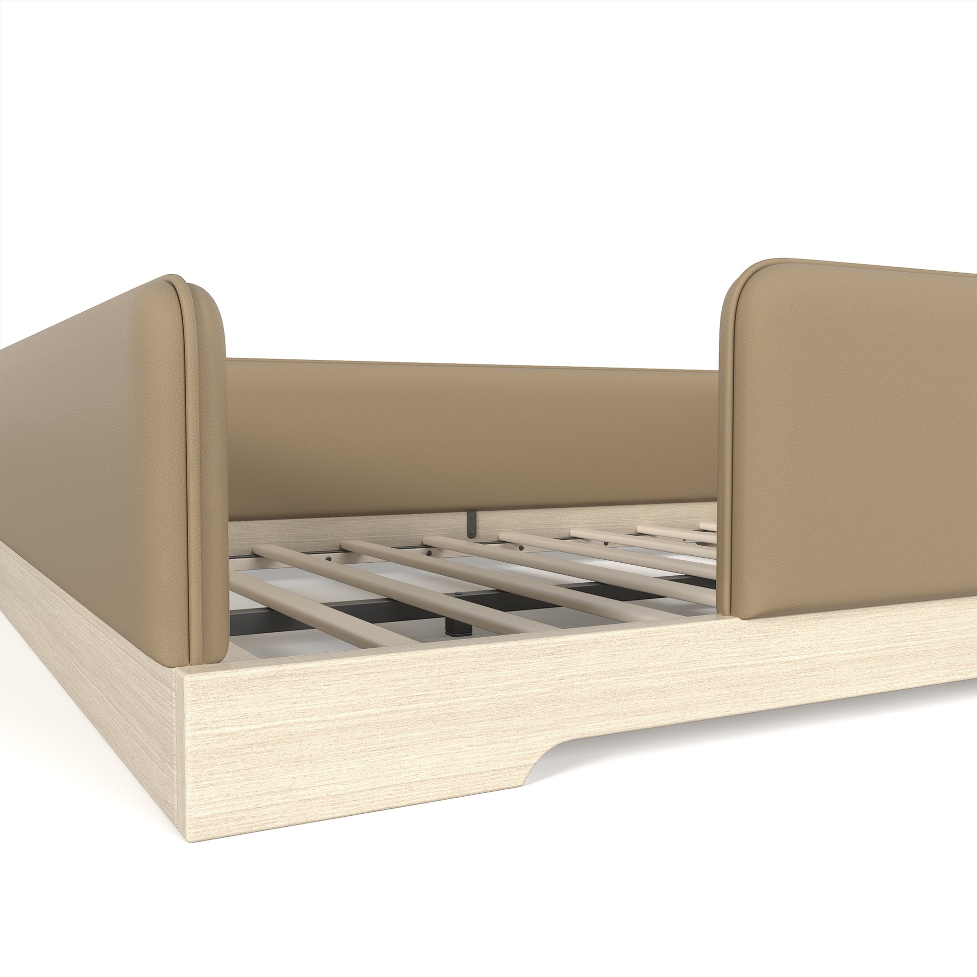 variant-group:rf-w1580s00672|Roomfitters Queen Size Upholstered Floor Bed Frame with Removable Guardrails, Faux Leather Low Profile Platform, Brown