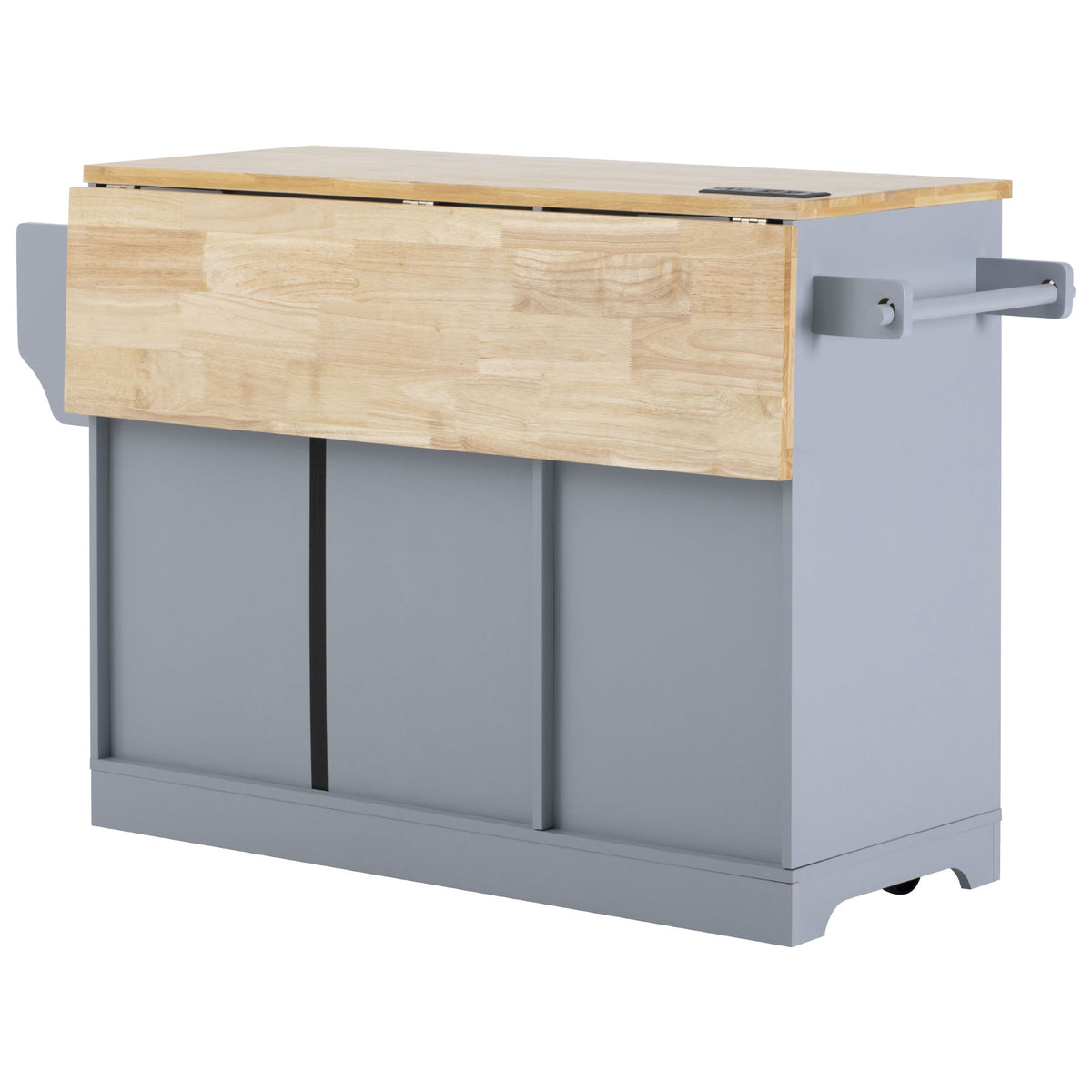 variant-group:rf-n707s299014g|Roomfitters 59.3" Kitchen Island with Power Outlet, Drop Leaf and Double Trash Can Pull Out, Rolling Cart, Grey+Blue