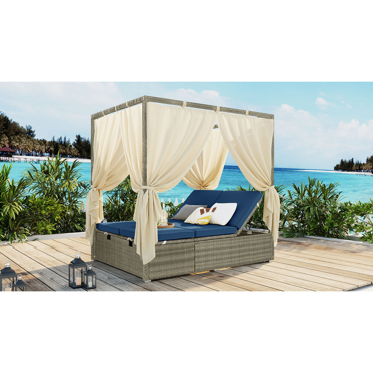 variant-group:rf-n711wy000437aac|Roomfitters Outdoor Canopy Daybed with Cushions, Hidden Storage, Adjustable Lounge Chair, Retractable Canopy, for Patios, Blue