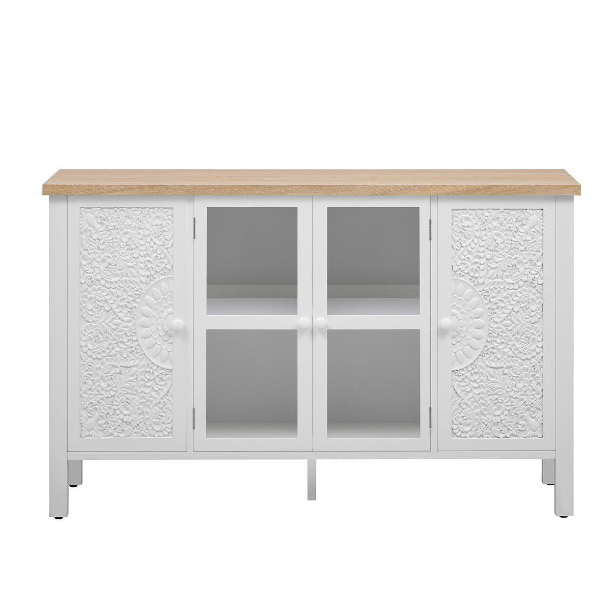 Roomfitters Retro TV Stand for up to 43 Inch TV, Media Console with Glass Cabinet Doors and Anti-Tip Safety Feature, White Roomfitters