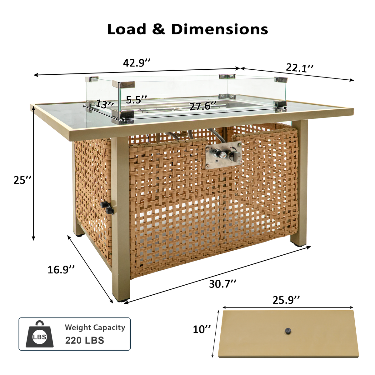 variant-group:rf-n707s000012z|Roomfitters 8-Piece Patio Furniture Set with 43" Fire Pit Table, Outdoor Conversation Set with Thick Cushions, Beige