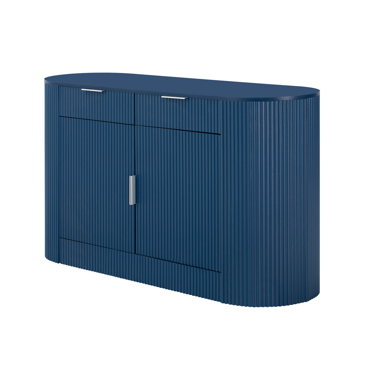 variant-group:rf-n711p345168v|Roomfitters 55.1" Oval Sideboard Buffet Cabinet with 2 Drawers & Wine Rack, Mid-century Modern Fluted Accent for Dining, Blue