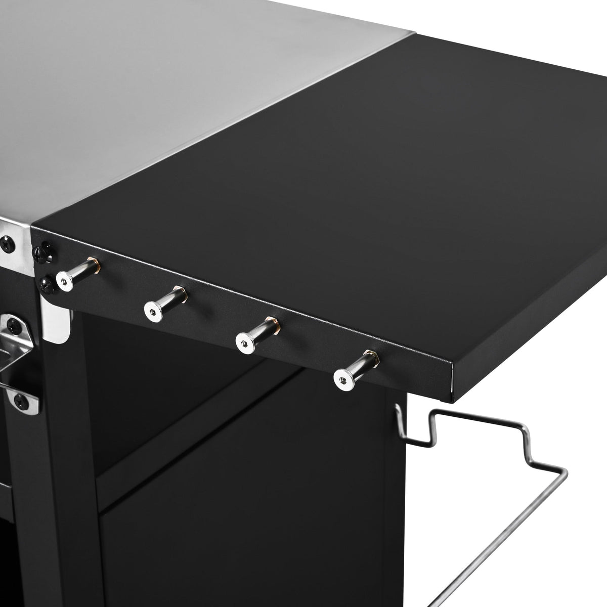 Roomfitters 33.9" Grill Cart with Stainless Steel Top, BBQ Prep Station with Spice Rack and Hamper Bag, Rolling Cart, Black