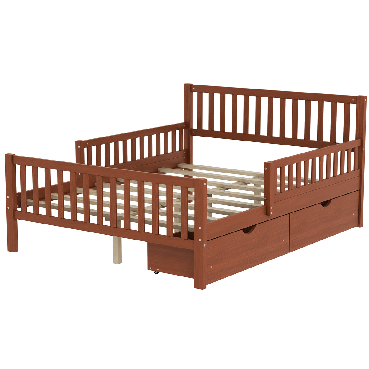 variant-group:rf-n733p172700d|Roomfitters Full Size Wood Platform Bed with Guardrails and 2 Storage Drawers, Walnut