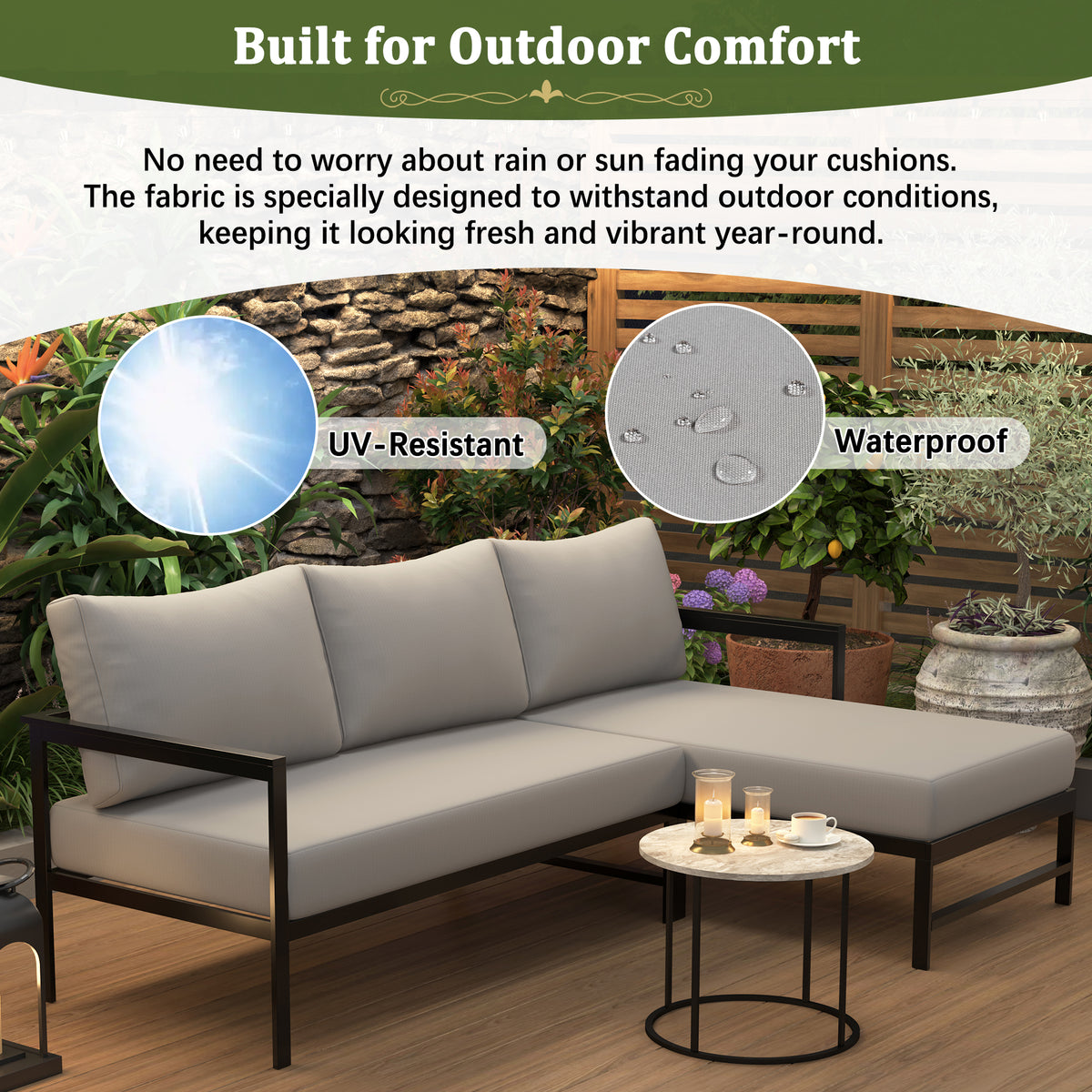 variant-group:rf-n711wy000480aae|Roomfitters Modern L-Shaped Outdoor Sectional Sofa, 3-Seater Patio Conversation Couch, Grey Cushions, Iron Frame Lounge