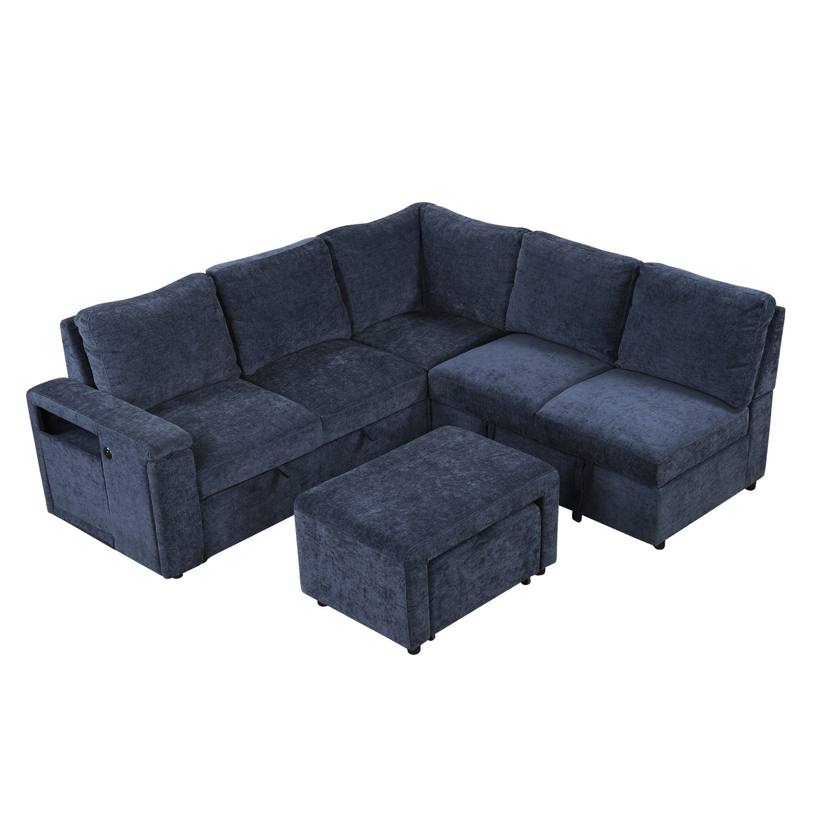 variant-group:rf-n711wy000390aac|Roomfitters L-Shaped Padded Modular Sofa with Storage Space, USB Ports, and Cup Holders on the Armrests, Suitable for Living Rooms, Offices, and Apartments, Blue