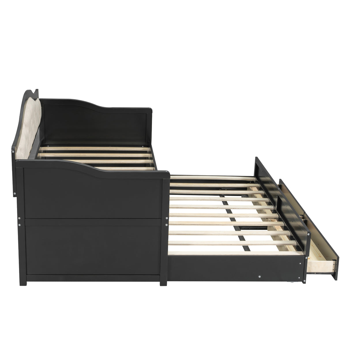 variant-group:rf-n733s346767p|Roomfitters Twin Daybed with Trundle, Wooden Sofa Bed with 2 Storage Drawers & Tufted Backrest, Black