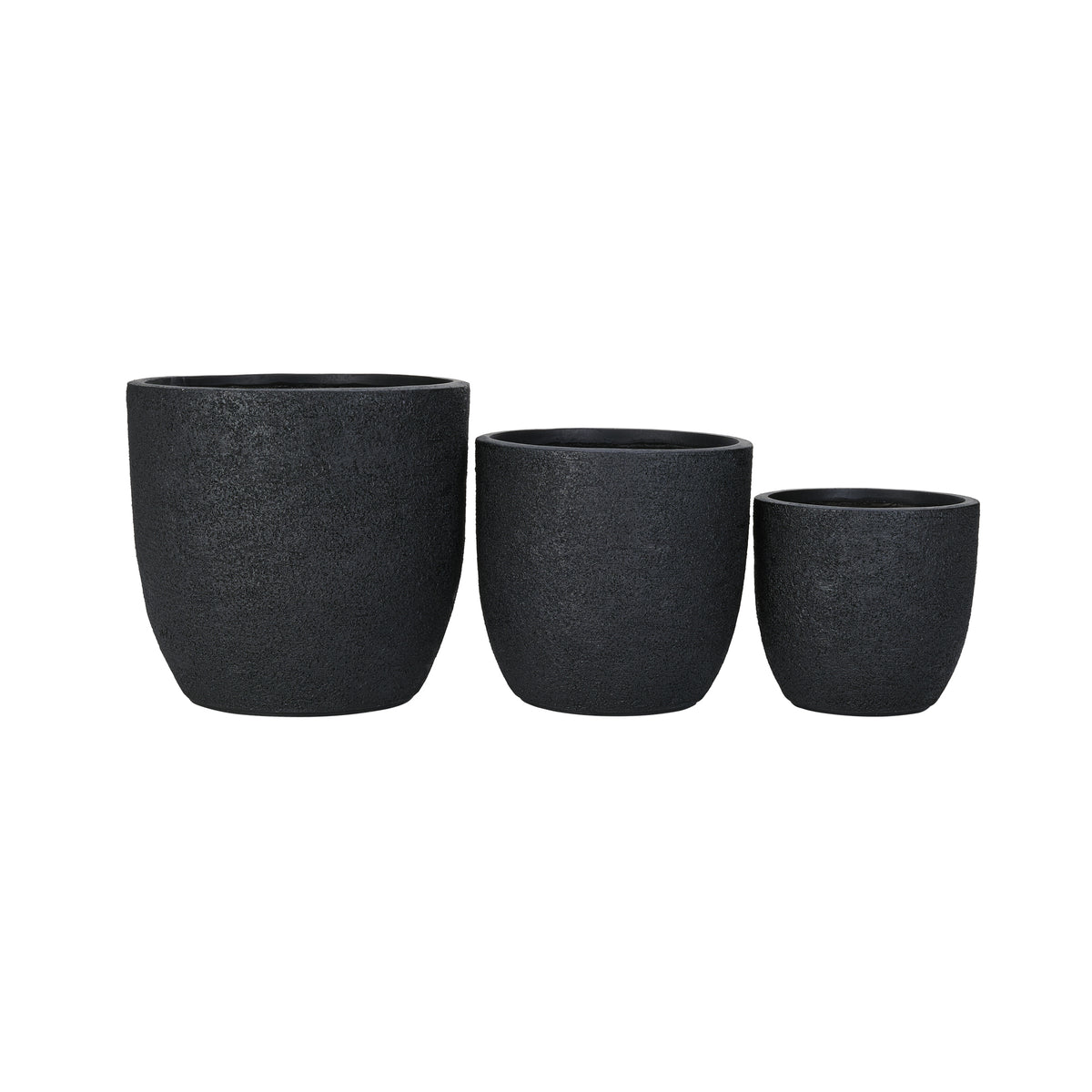 variant-group:rf-n711p406670b|Roomfitters Lightweight Matte Textured MGO Planter Set, 3-Piece Graduated Flower Pots, Black Concrete-Look Stackable