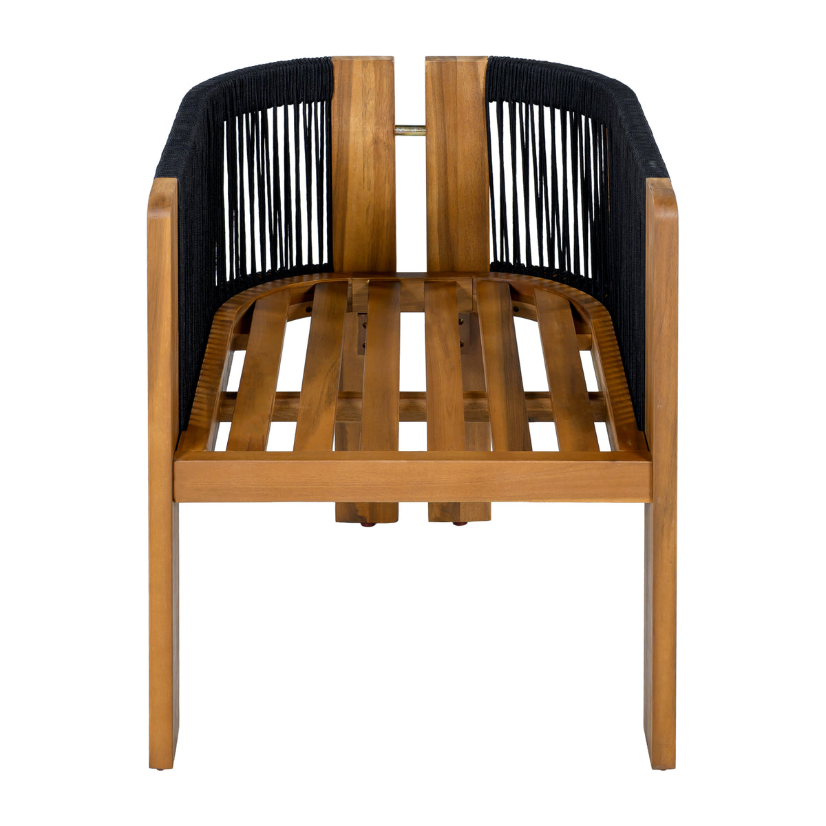 variant-group:rf-n711wy000496aab|Roomfitters 5-Piece Rope Woven Outdoor Dining Set, Farmhouse Solid Acacia Table, 4 Chairs Pack, Black and Brown