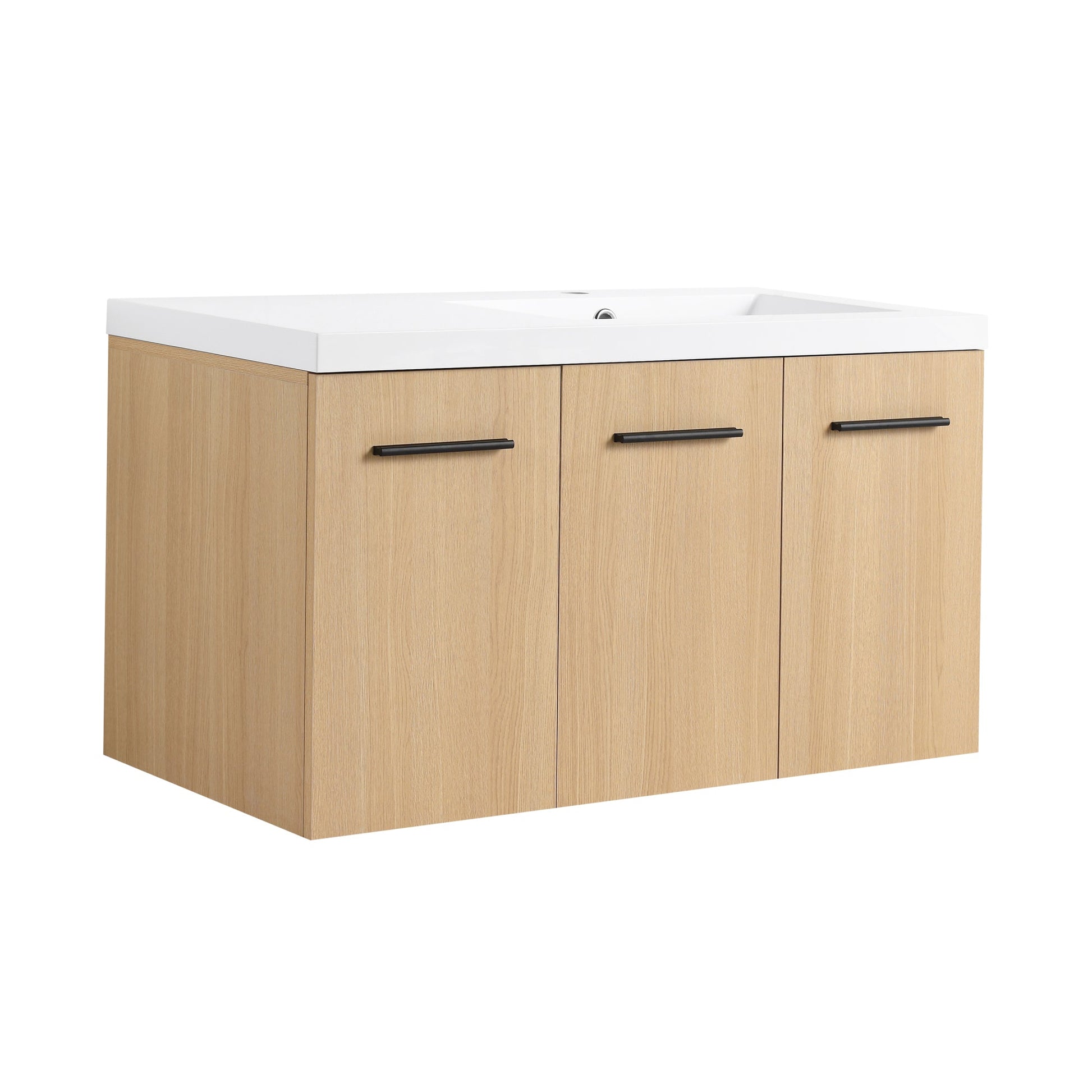 36" Wall-Mounted Floating Bathroom Vanity with Sink, Light Oak, 3-Door Modular Cabinet (2-Door + 1-Door), Gel Coat Integrated Sink Top, 3 Boxes, Ready-to-Assemble Roomfitters