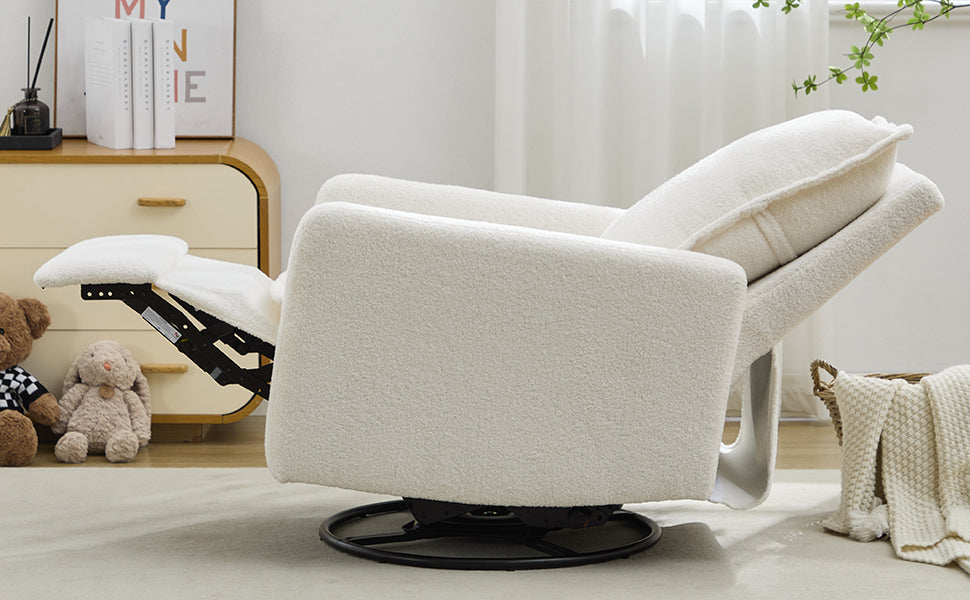 variant-group:rf-n701p348238k|Roomfitters Swivel Rocker Recliner Chair, Glider Rocking Armchair, Teddy Fleece Nursery Reclining Lounge Accent Chair, White