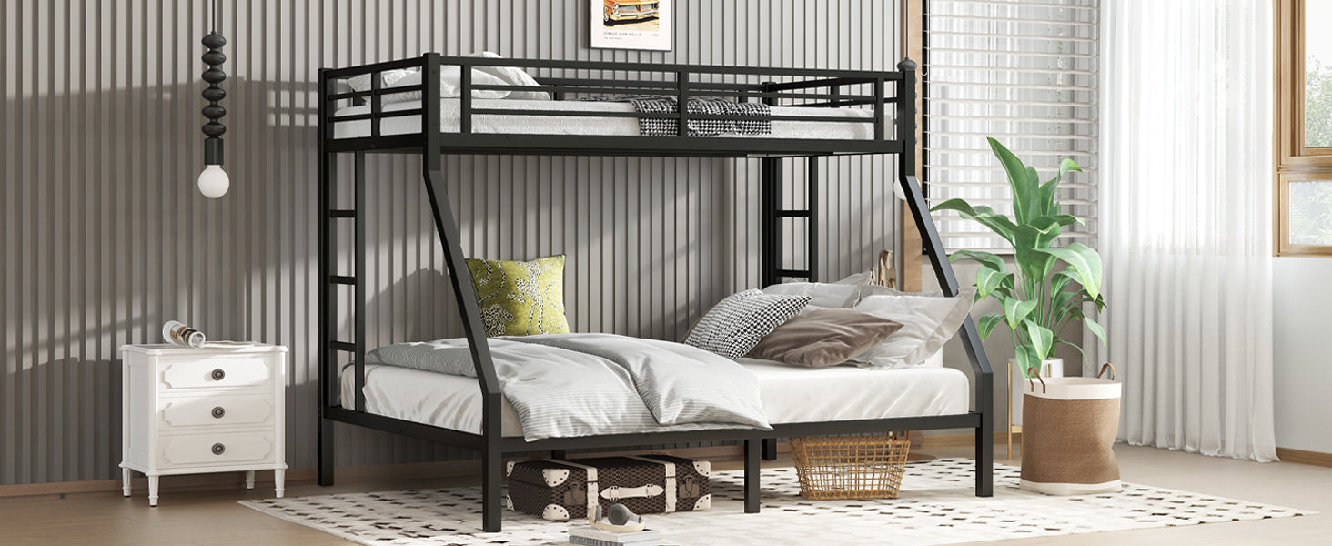 variant-group:rf-w1580p336606|Roomfitters Metal Twin XL Over Queen Bunk Bed Frame with Ladder & Safety Rail, Durable Space-Saving Design, Black