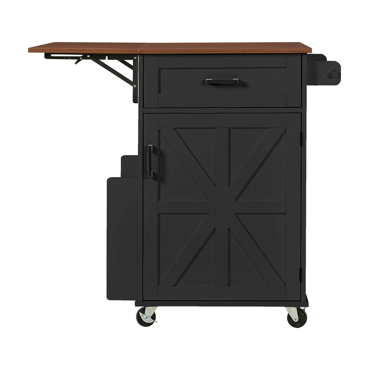 variant-group:rf-n707p404539b|Roomfitters 39.3" Kitchen Island with Drop Leaf, Rolling Kitchen Cart with Storage Drawer and Spice Rack, Modern Style, Black