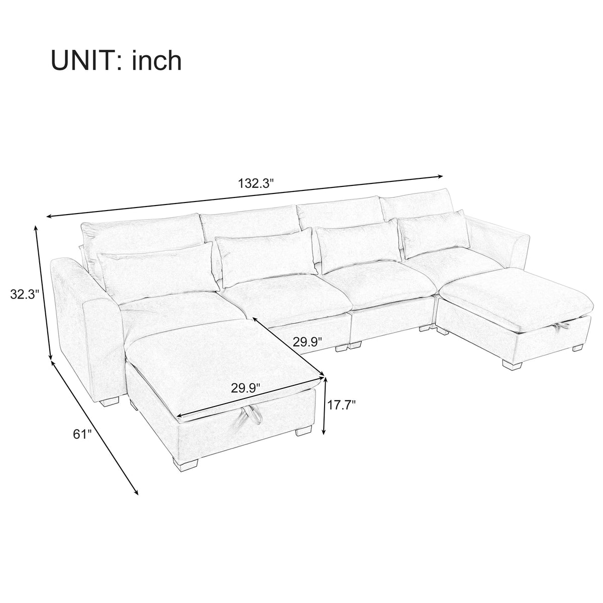 Roomfitters U-Shaped Modular Corner Sofa with Two Ottomans, Freely Transformable for Living Rooms, Studies, Home Theaters, Gray Roomfitters