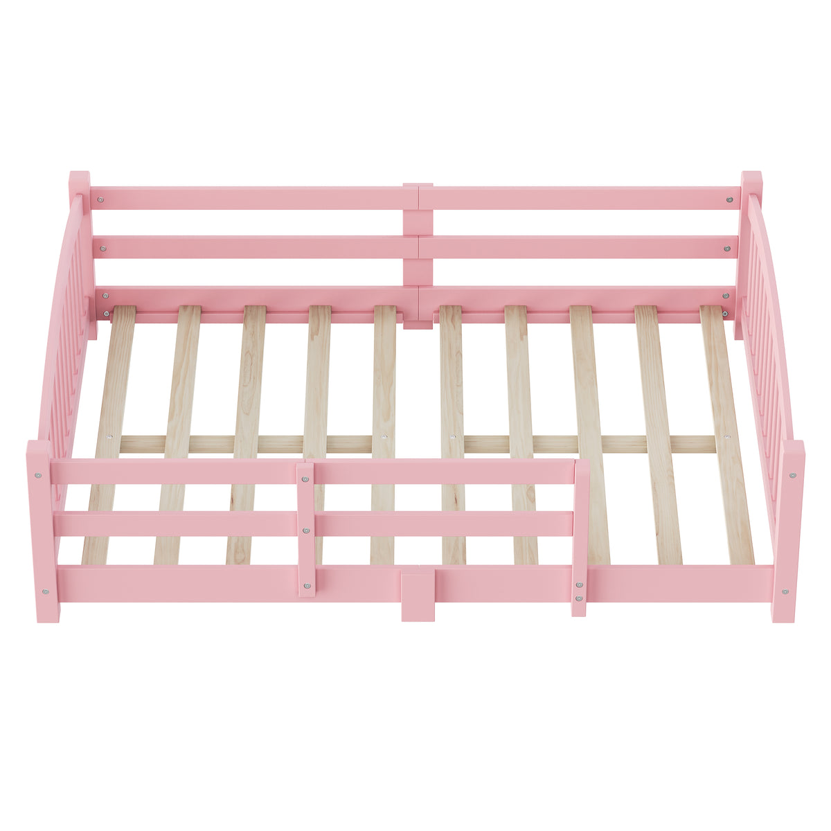 variant-group:rf-n733p400299h|Roomfitters Full Montessori Floor Bed with Guardrails, Solid Wood Low Platform Bed with Slats, Easy Assembly, Pink