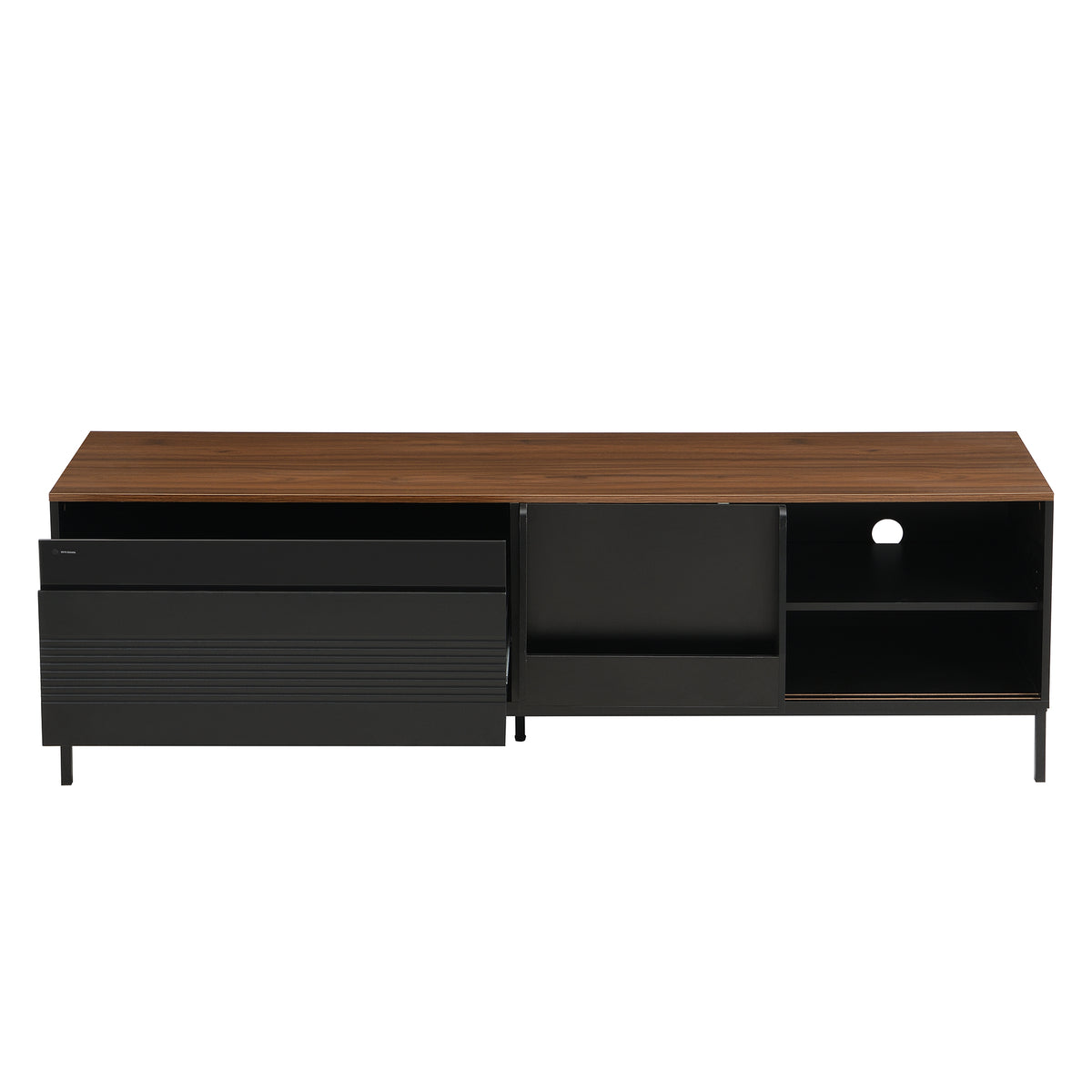 variant-group:rf-n724p360370b|Roomfitters Mid-Century Modern 70" TV Stand Console with Sliding Doors, Black