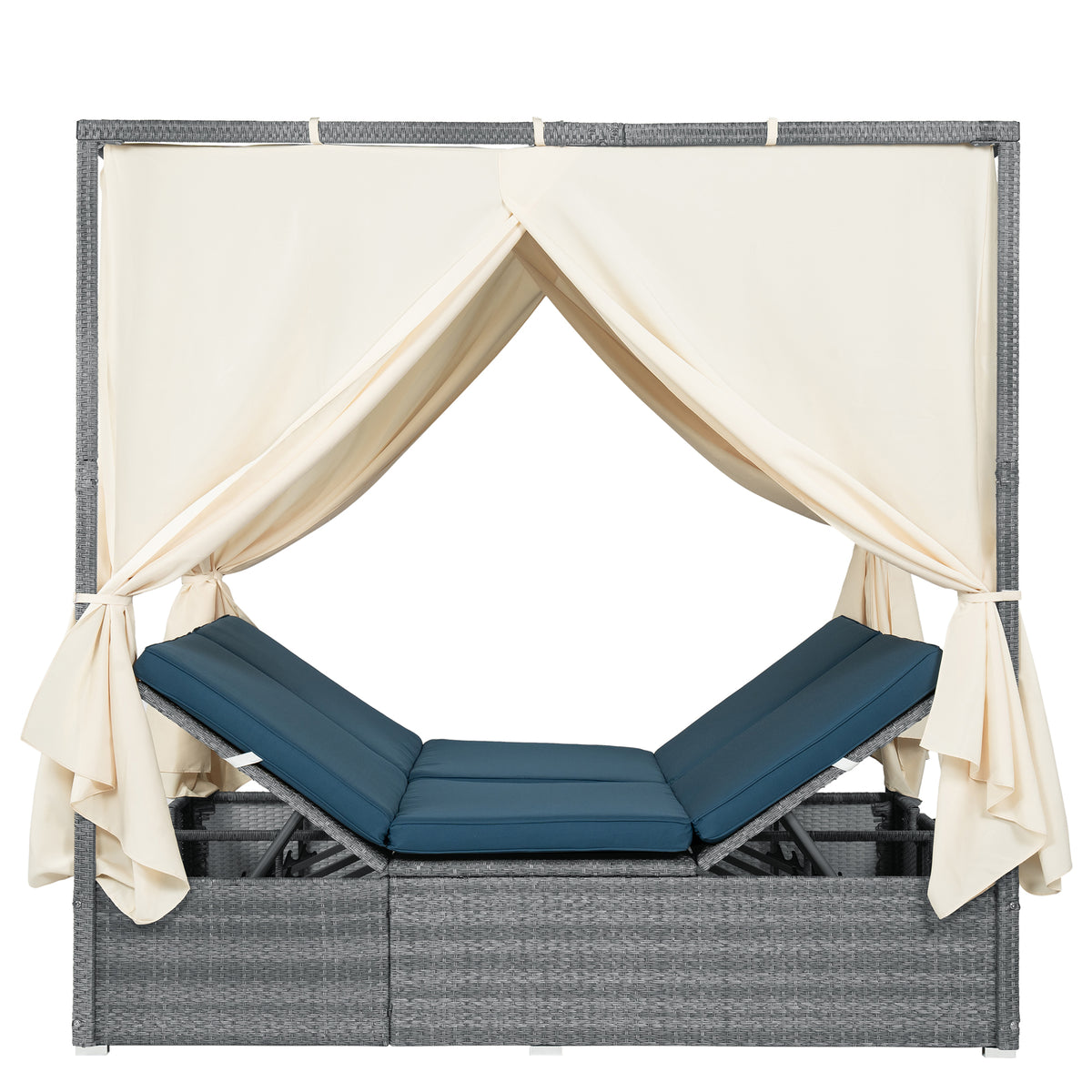 variant-group:rf-n711wy000471aac|Roomfitters Modern Tropical Dark Blue PE Rattan Outdoor Double Sun Lounger, Patio Daybed, Adjustable Recline, Canopy