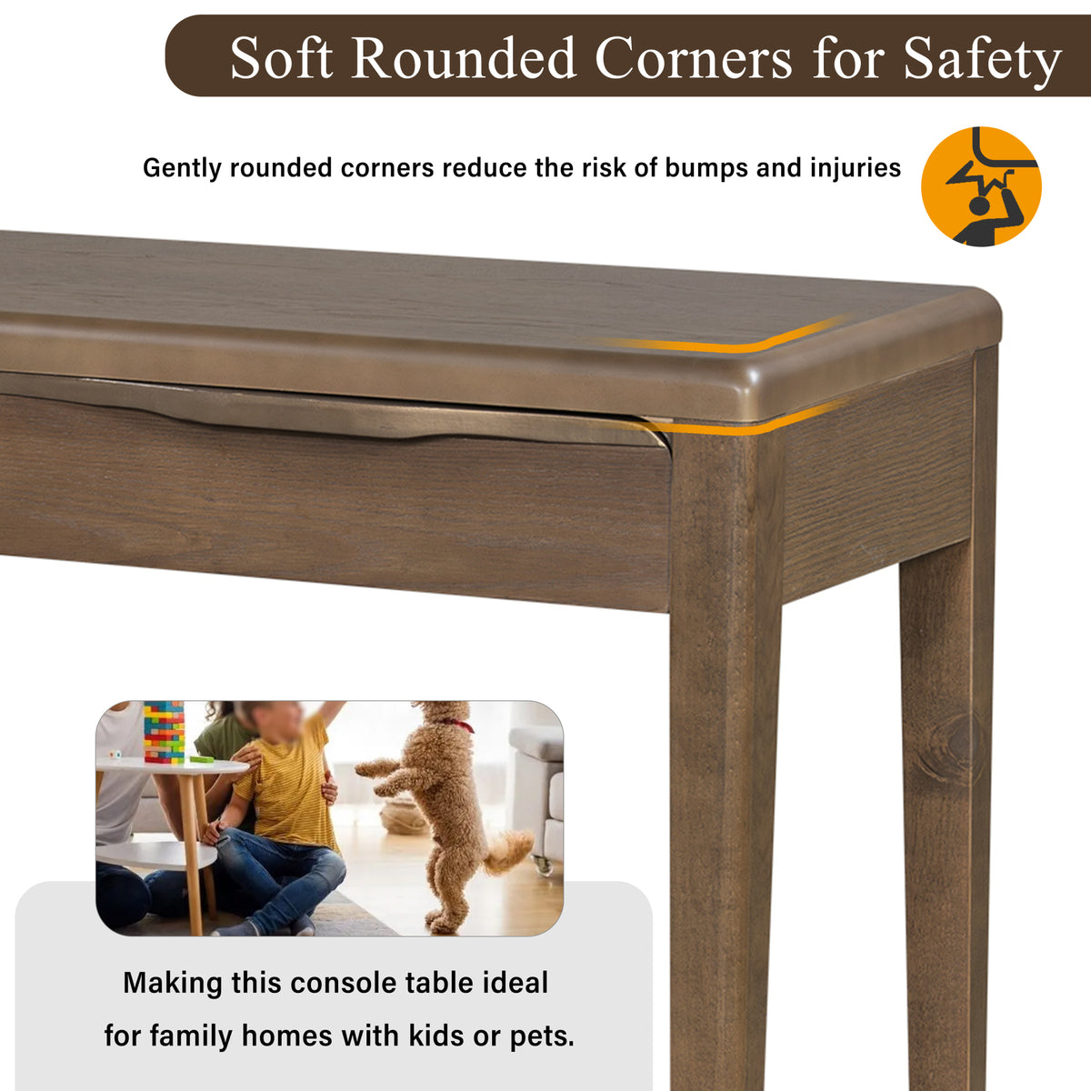variant-group:rf-n711p401926d|Roomfitters Light Luxury Brown Oak Veneer Console Table with 3 Wavy Curved Drawers and Soft Rounded Corners