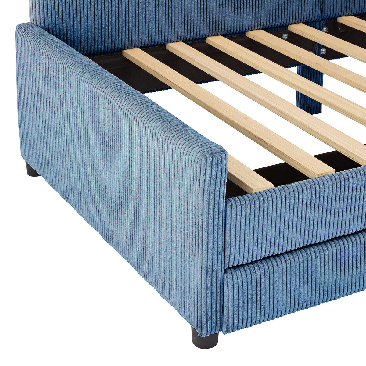 variant-group:rf-n733p171470c|Roomfitters Twin Size L-Shaped Corduroy Daybed, Upholstered Platform Bed Frame with 2 Spacious Storage Drawers for Functional Elegance, Blue