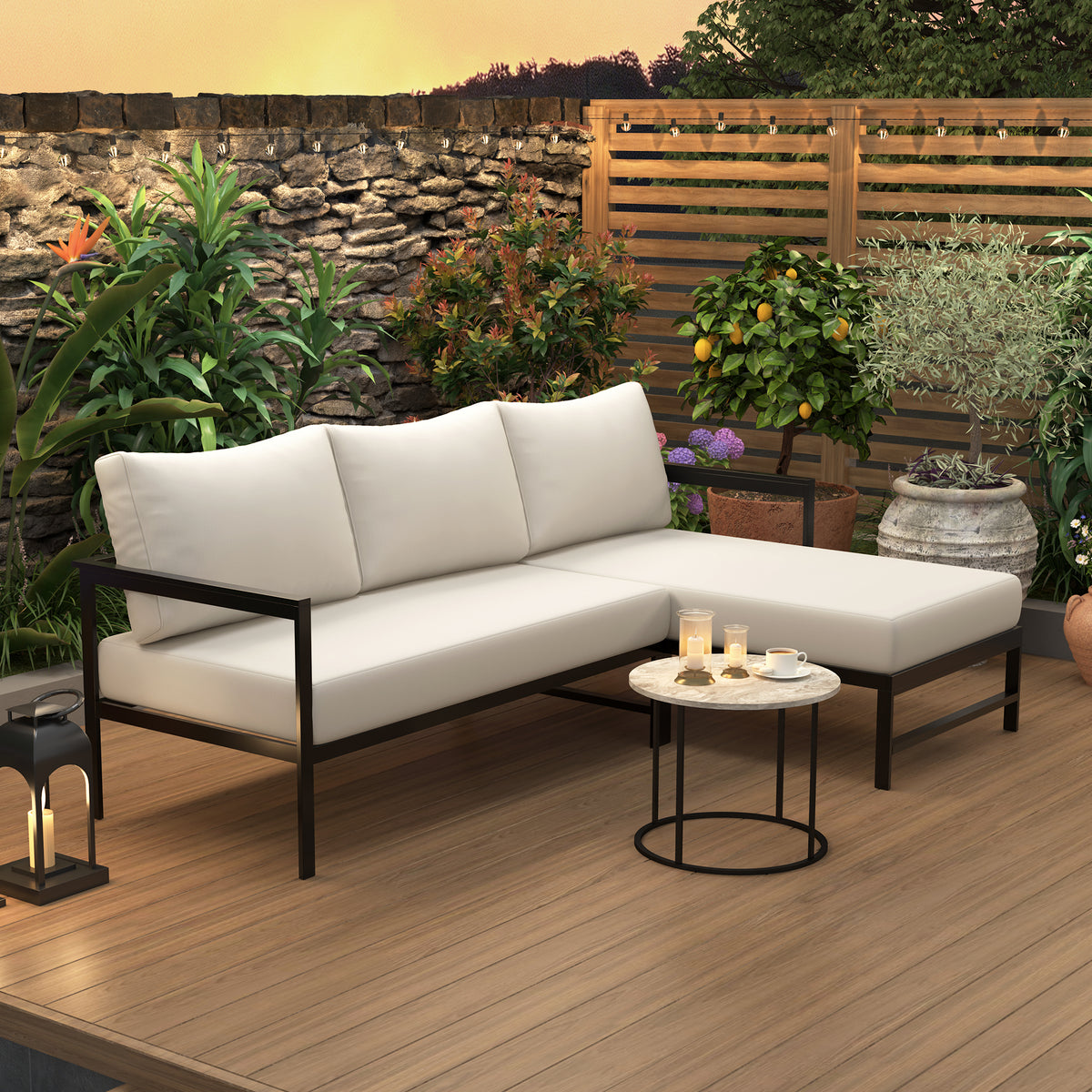 variant-group:rf-n711wy000480aaa|Roomfitters Modern L-Shaped Outdoor Sectional Sofa, 3-Seater Patio Conversation Couch, Beige Cushions, Iron Frame