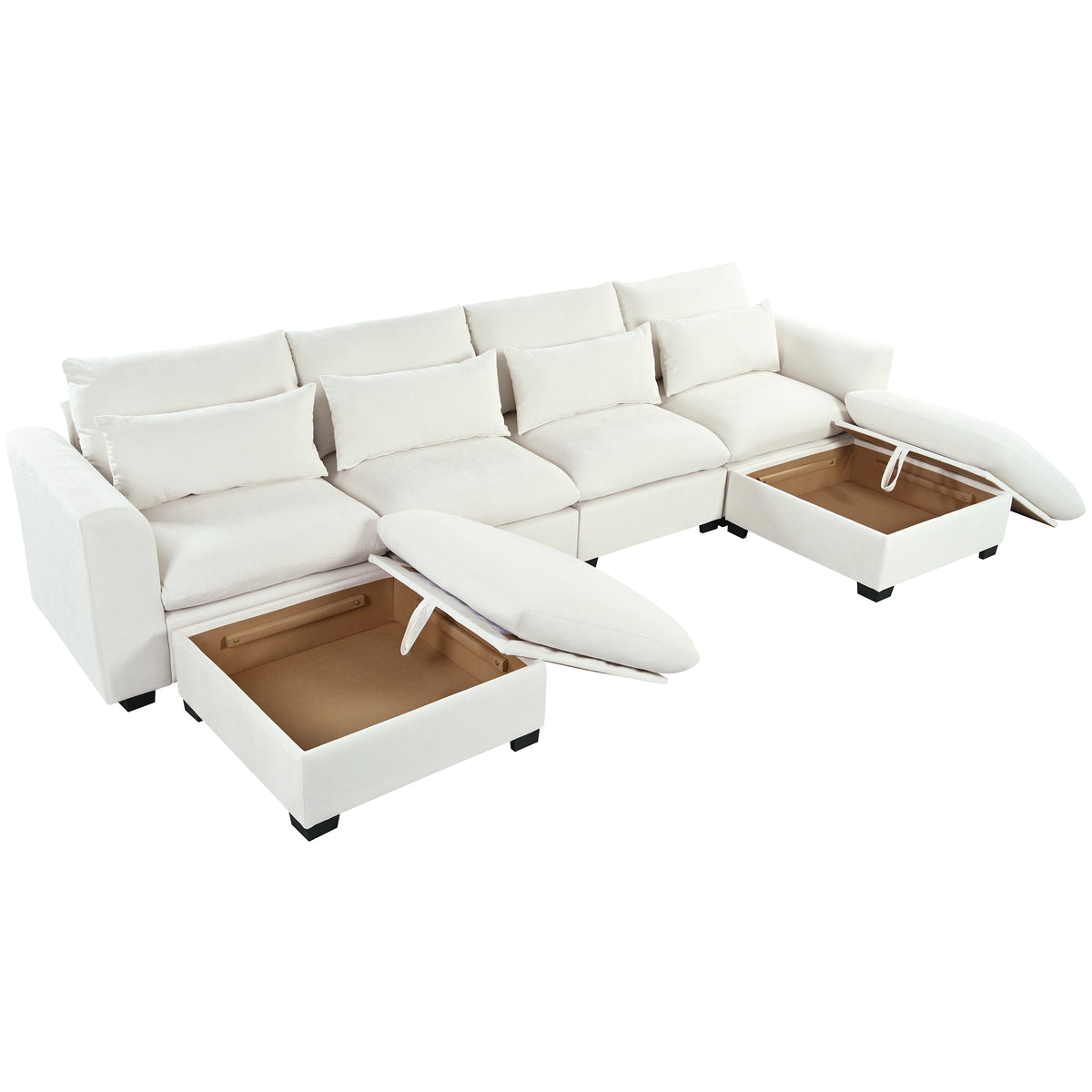 variant-group:rf-n711wy000491aaa|Roomfitters 131.3-Inch Modern U-Shaped Sectional Sofa, 6-Seater Linen Blend Couch, 2 Storage Ottomans, Pit Lounge, Beige